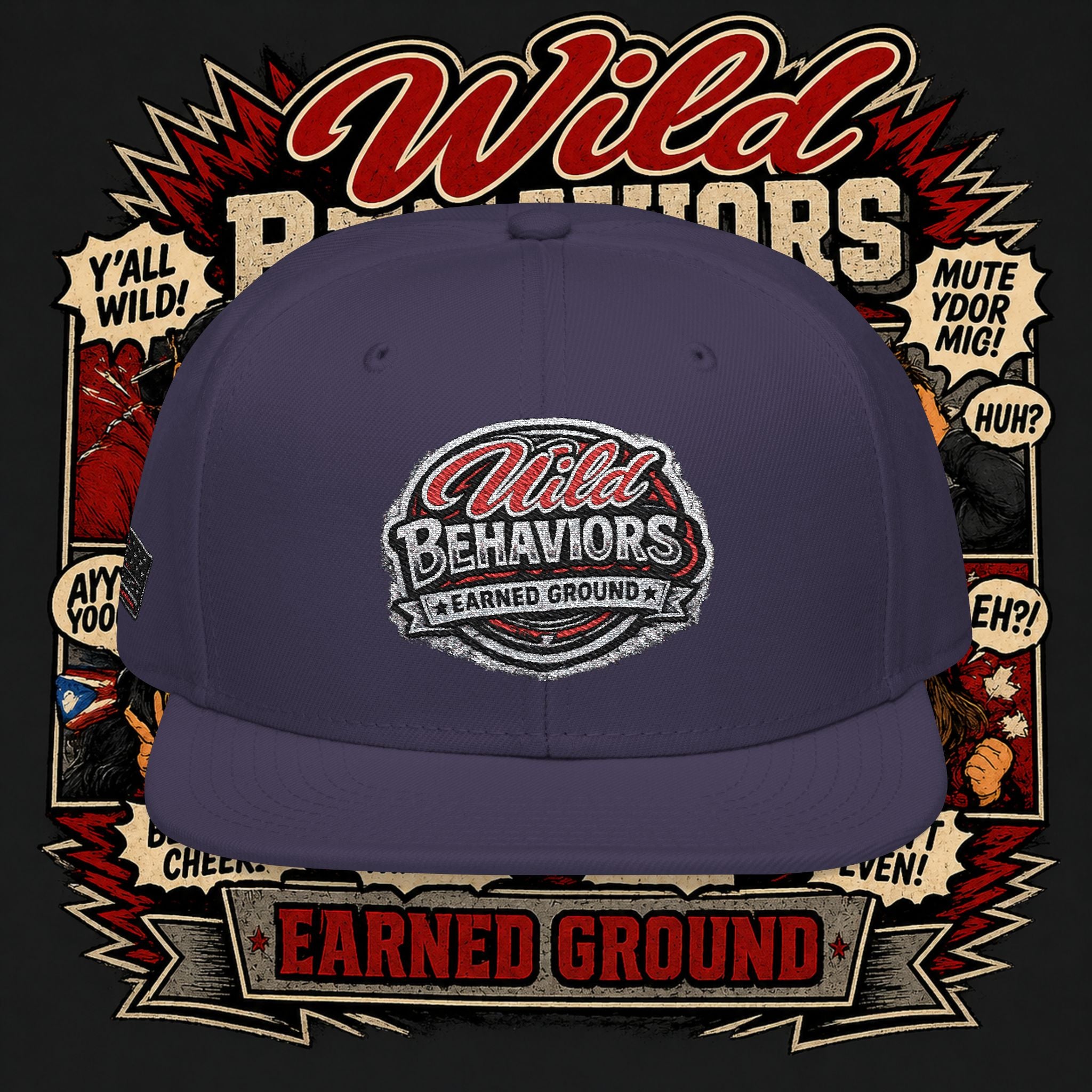 Earned Ground Cap Snapback Hat — 'Wild Behaviors' Embroidered Earned Ground Cap