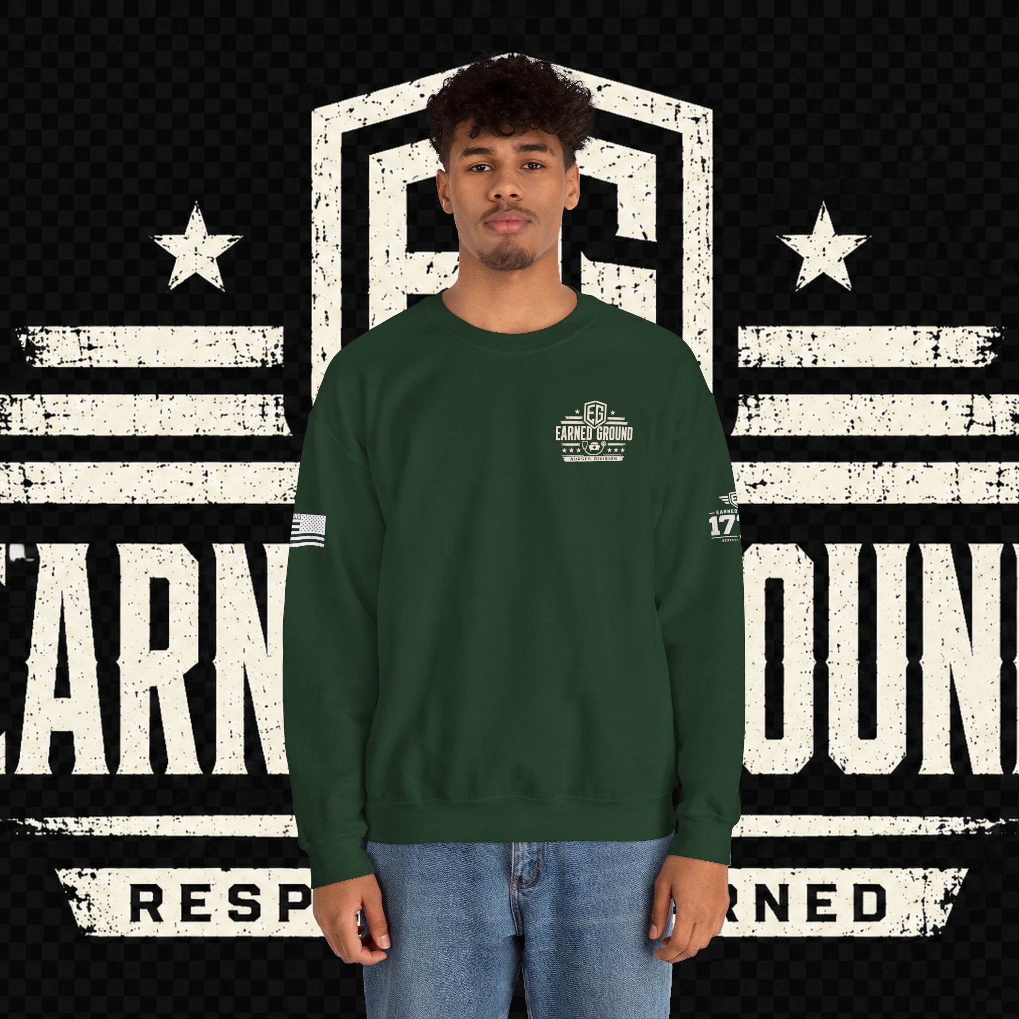 EARNED GROUND Nurses Division Crewneck Sweatshirt – Nurses Caduceus Badge Design