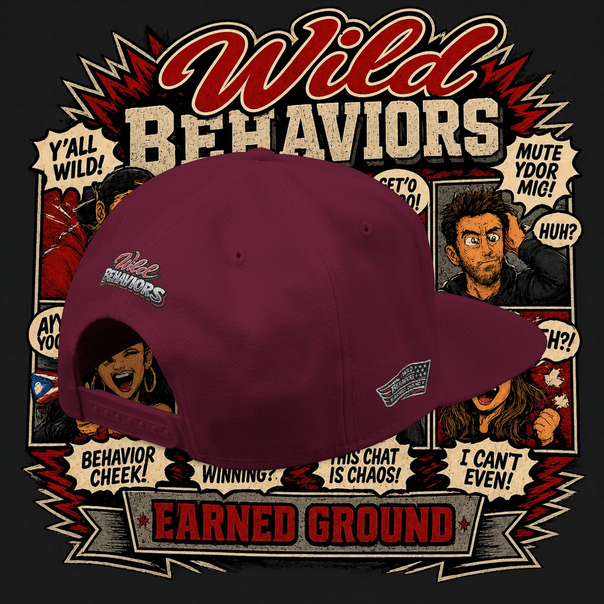 Earned Ground Cap Snapback Hat — 'Wild Behaviors' Embroidered Earned Ground Cap