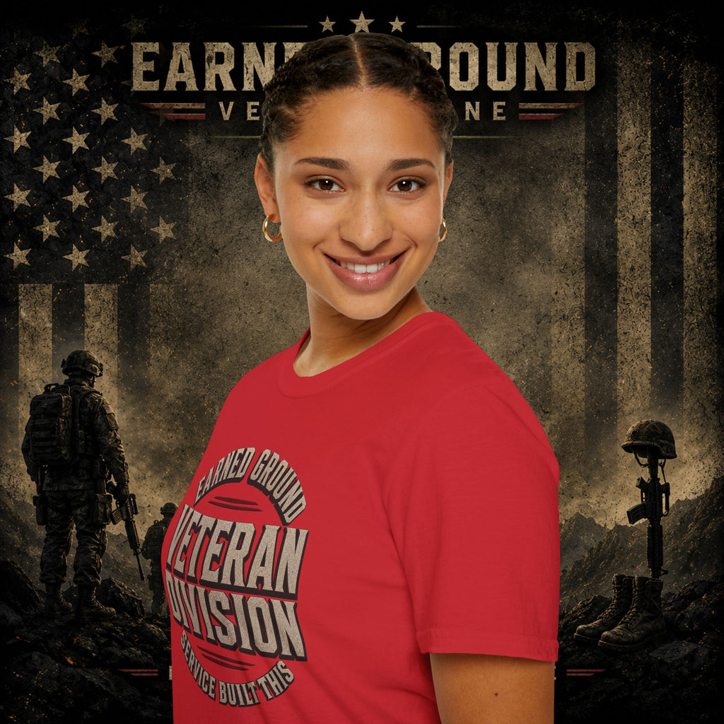 Earned Ground Veteran Division 'Service Built This'— Military Tribute Tee