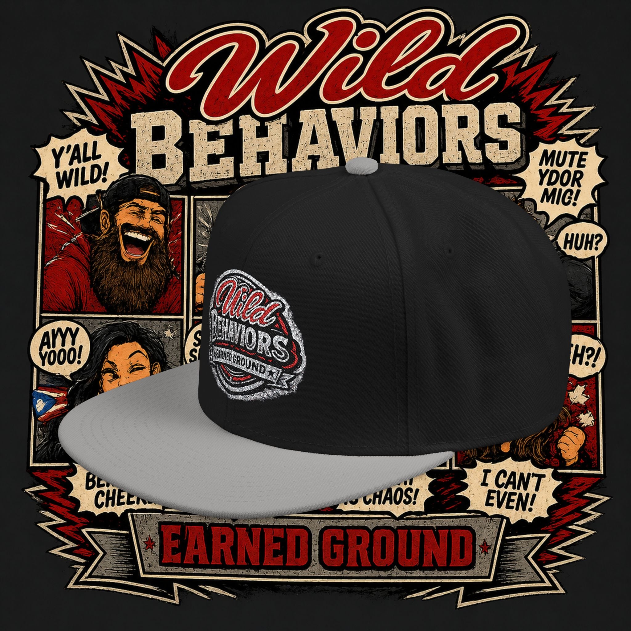 Earned Ground Cap Snapback Hat — 'Wild Behaviors' Embroidered Earned Ground Cap