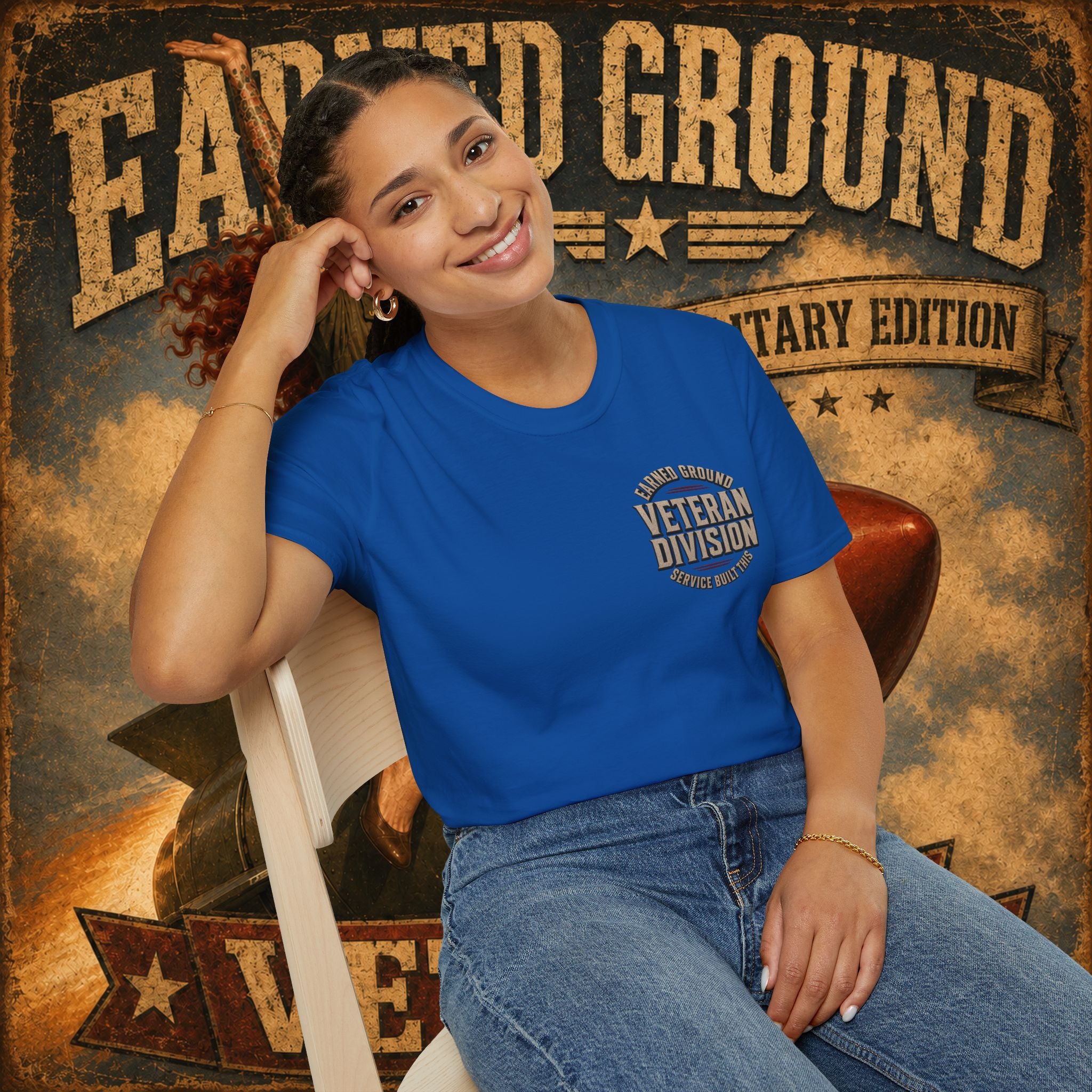 Earned Ground Veteran Division T‑Shirt —"LILY PINUP" VINTAGE SERVICE DIVISON