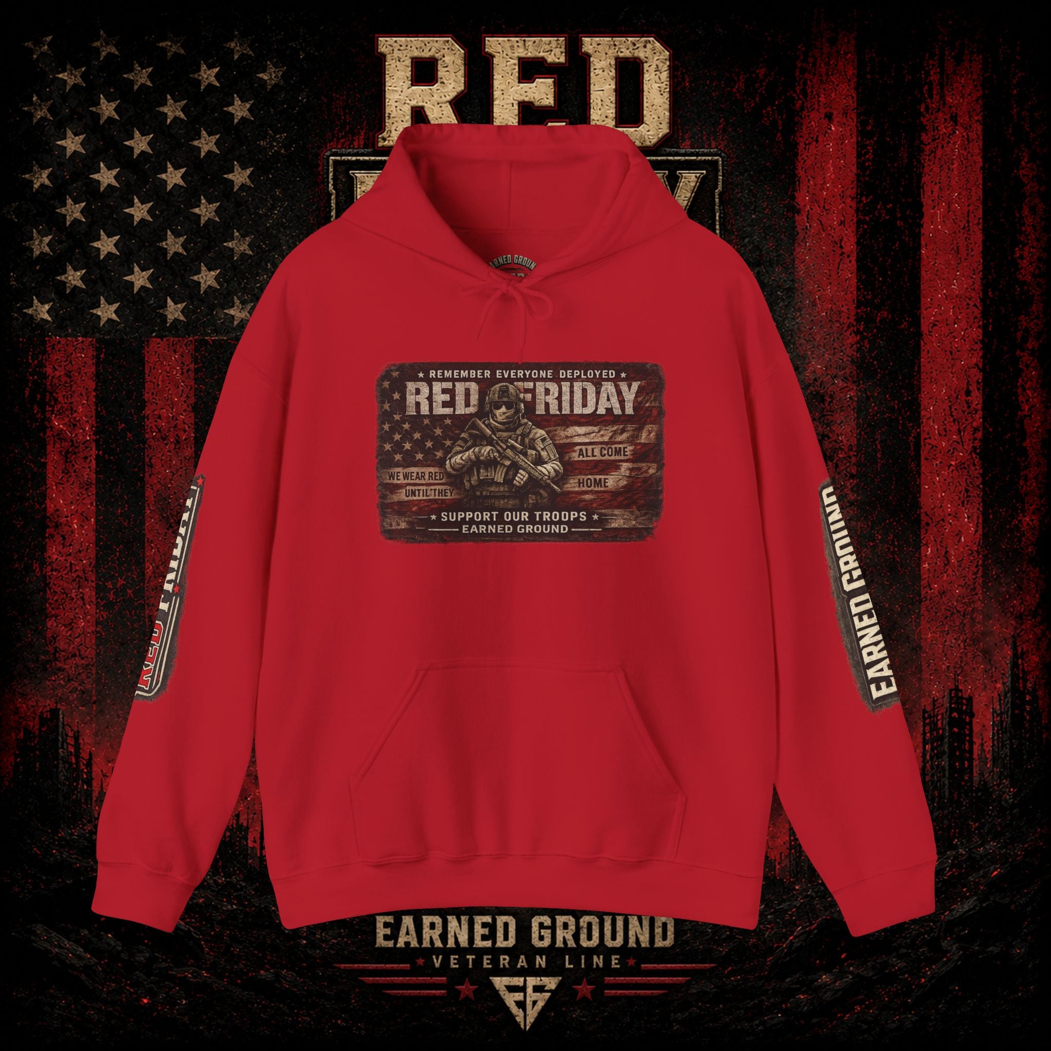 Red Friday Hoodie — " WE WEAR READ UNITL THE ALL COME HOME" Veterans American Flag Pullover