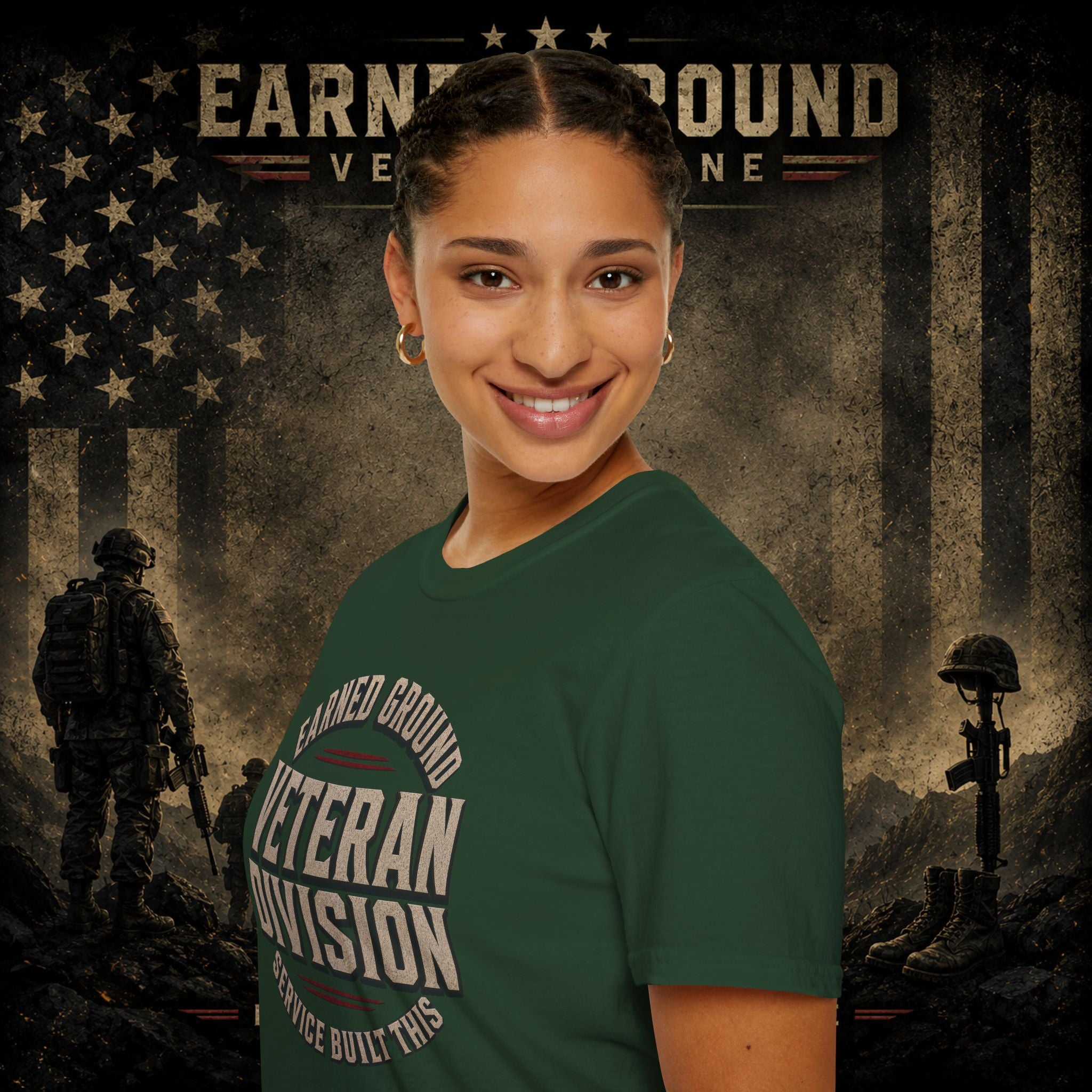 Earned Ground Veteran Division 'Service Built This'— Military Tribute Tee