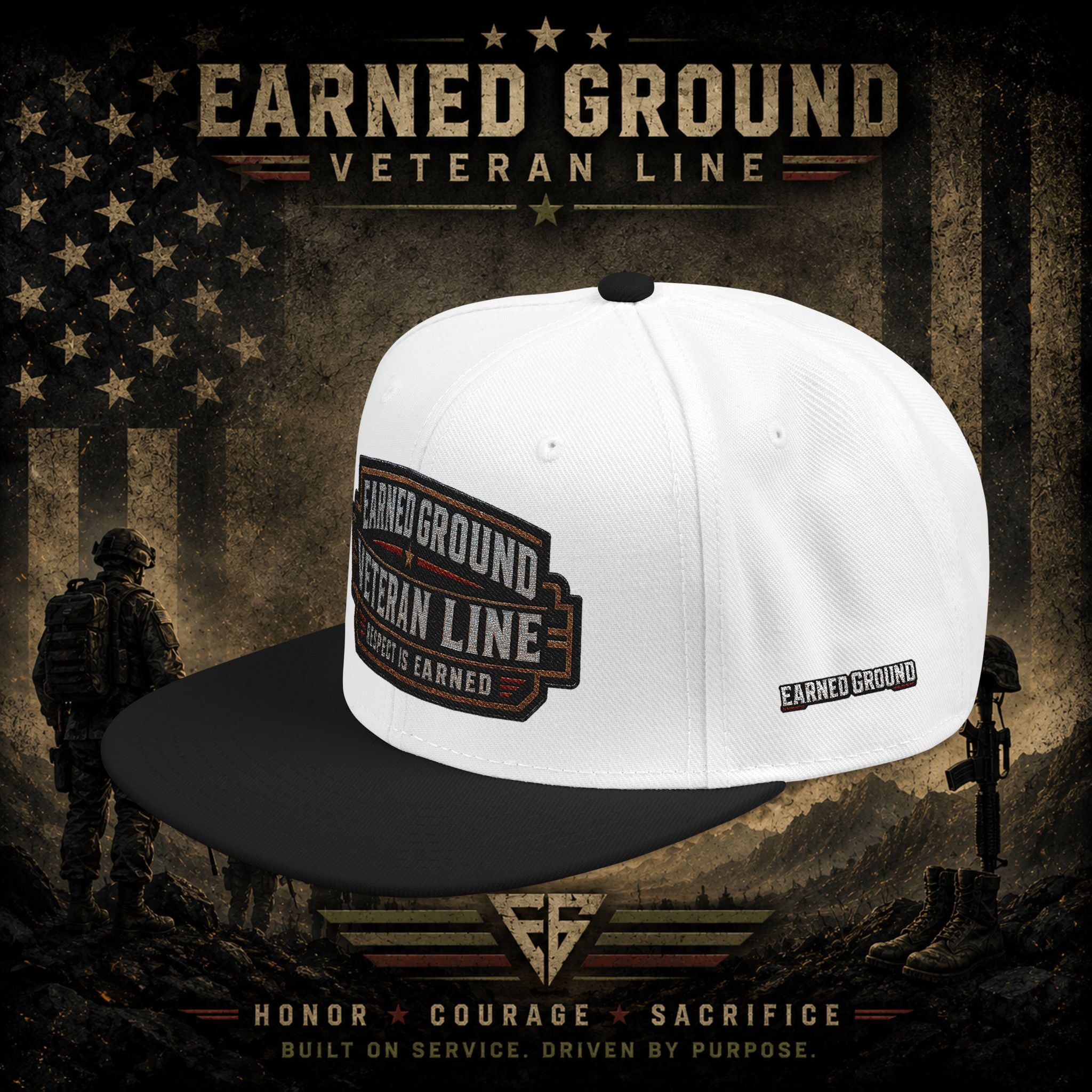 Earned Ground Veteran Line  Embroidered Snapback Hat