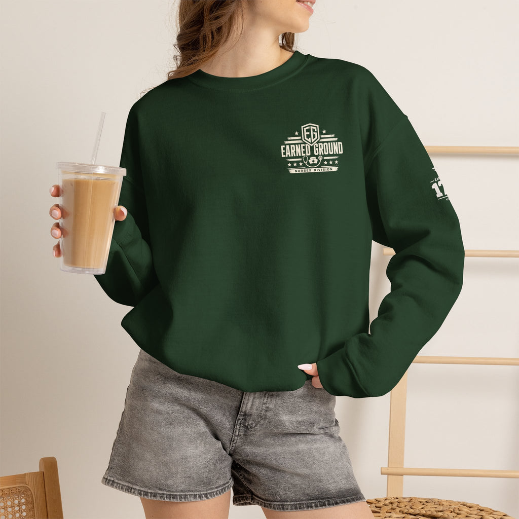 EARNED GROUND Nurses Division Crewneck Sweatshirt – Nurses Caduceus Badge Design