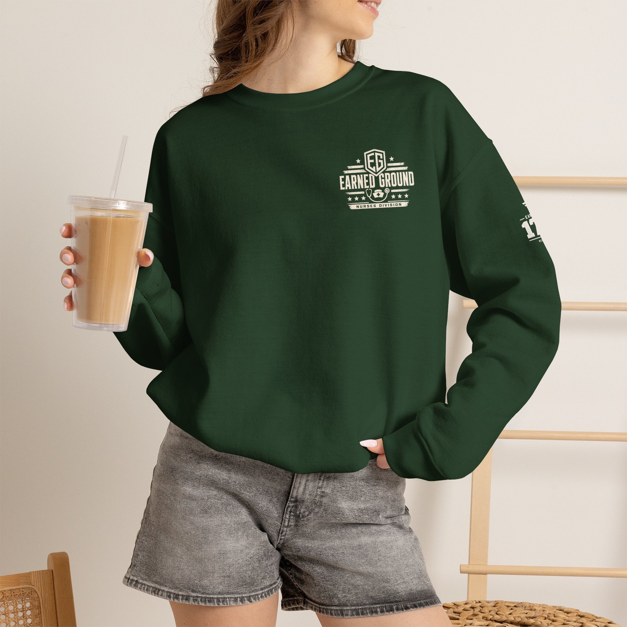 EARNED GROUND Nurses Division Crewneck Sweatshirt – Nurses Caduceus Badge Design