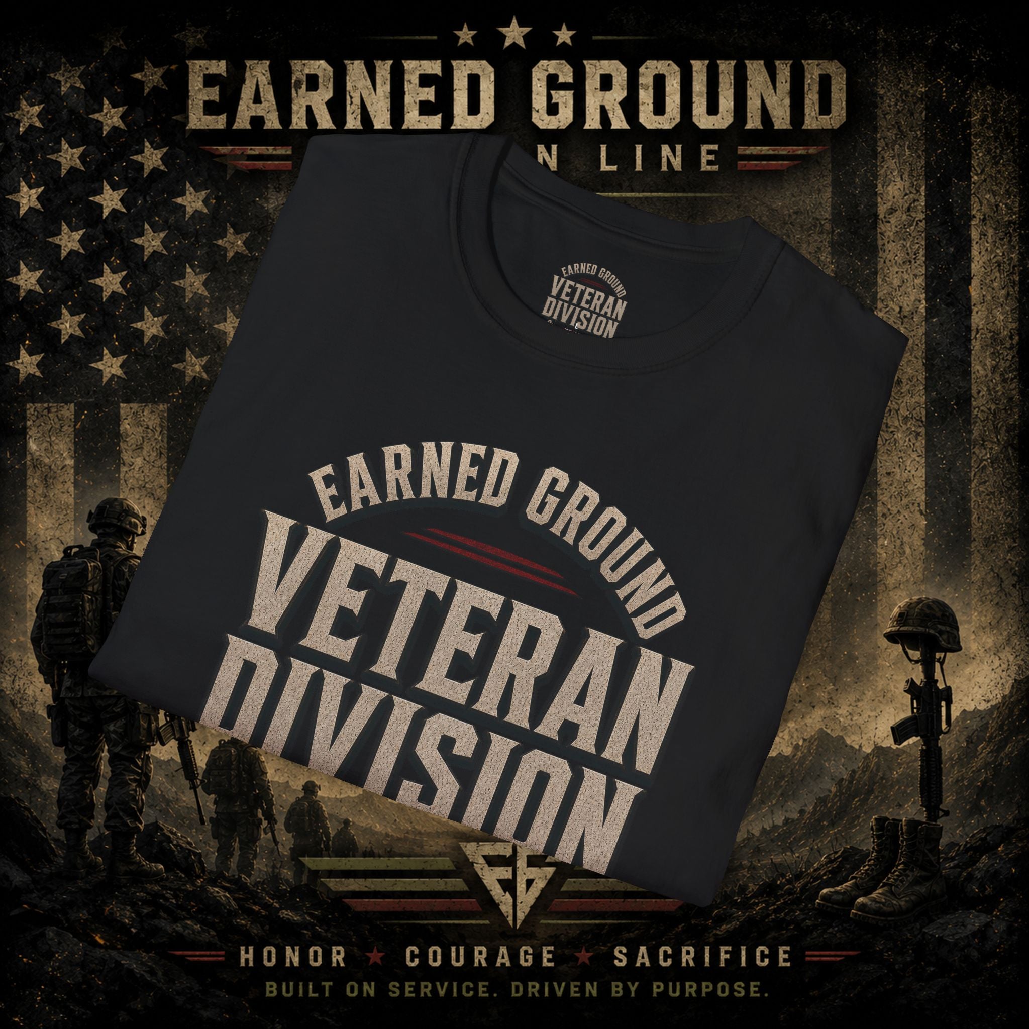 Earned Ground Veteran Division 'Service Built This'— Military Tribute Tee