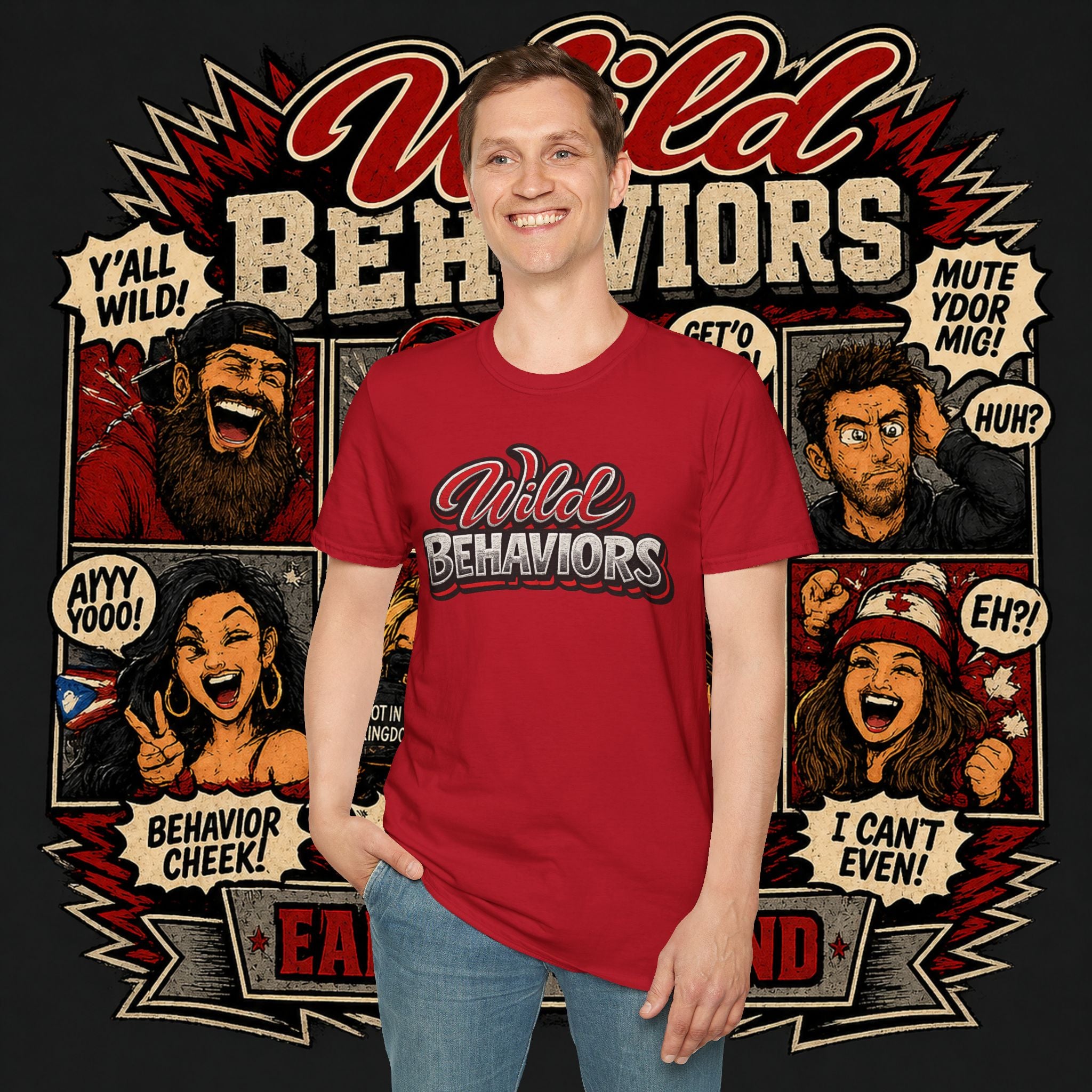 Earned Ground "Wild Behaviors" T-Shirt — Retro Red & White Graphic Tee