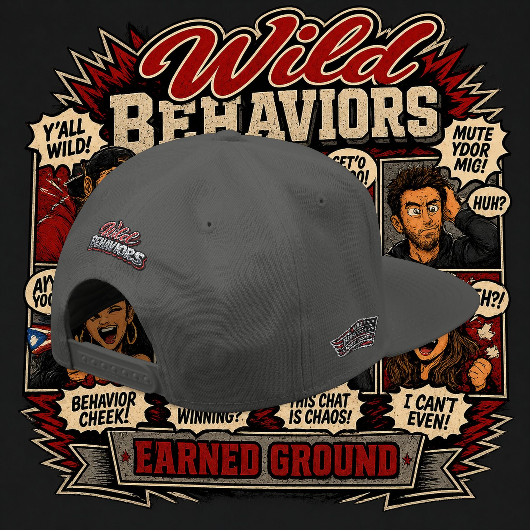 Earned Ground Cap Snapback Hat — 'Wild Behaviors' Embroidered Earned Ground Cap