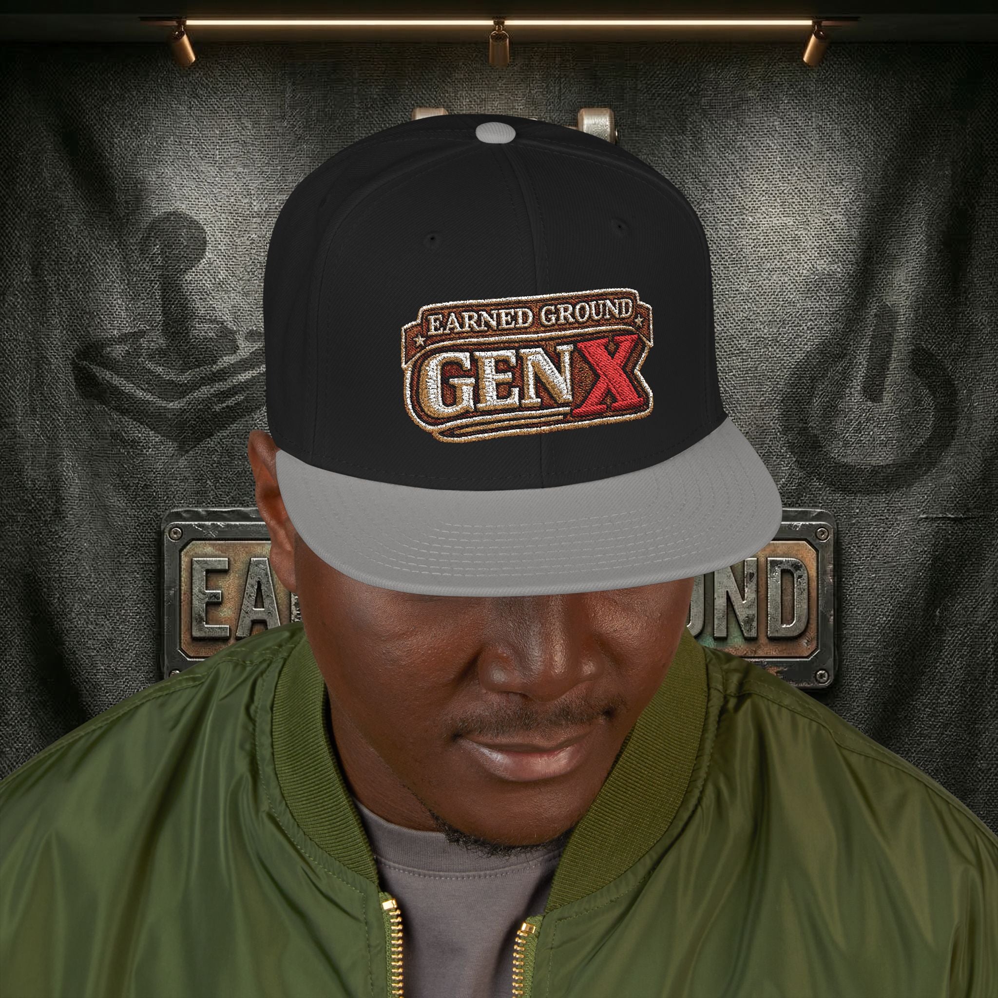 EARNED GROUND GEN 'X' EMBROIDED Snapback Hat — Vintage Red  GEN X Patch Logo Cap