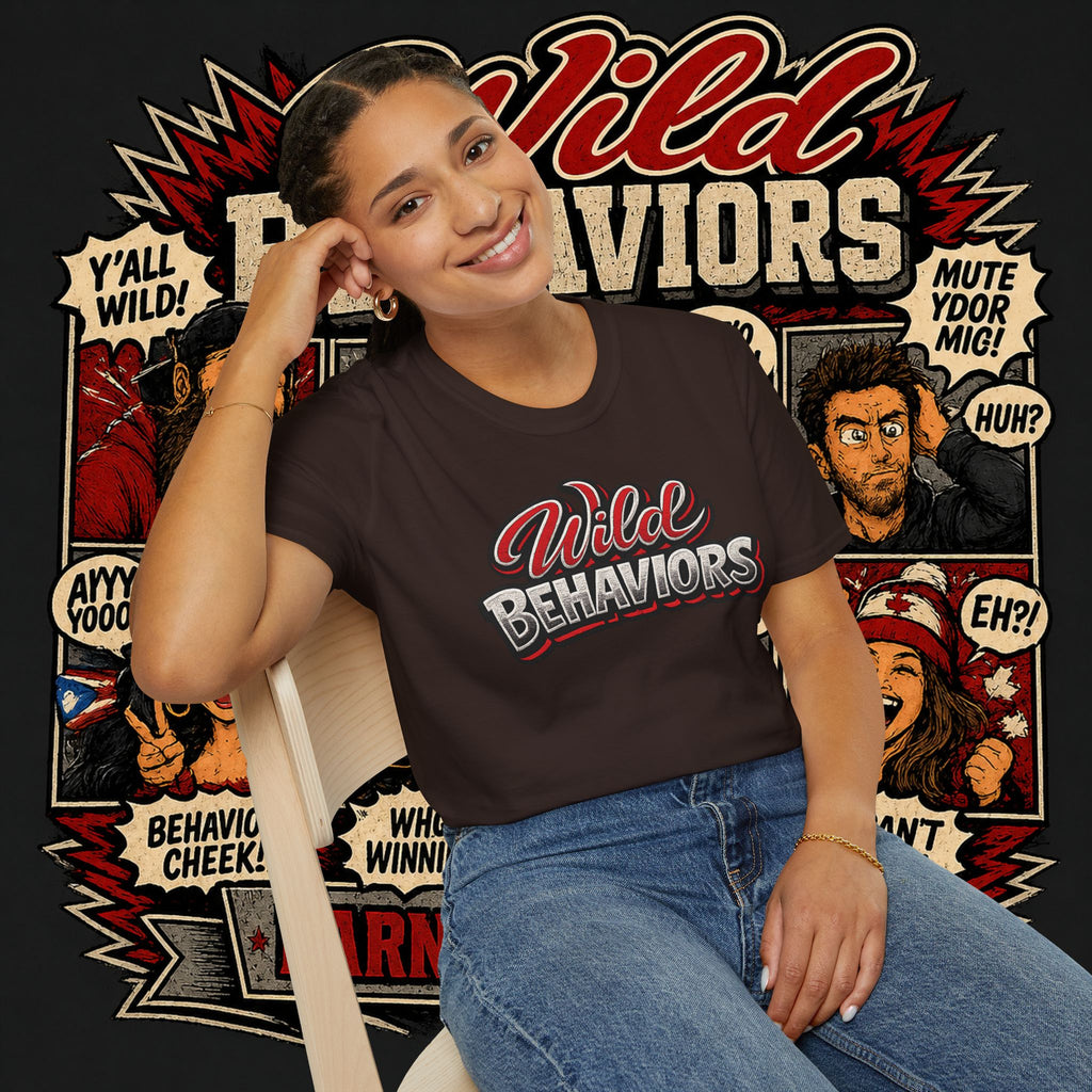 Earned Ground "Wild Behaviors" T-Shirt — Retro Red & White Graphic Tee
