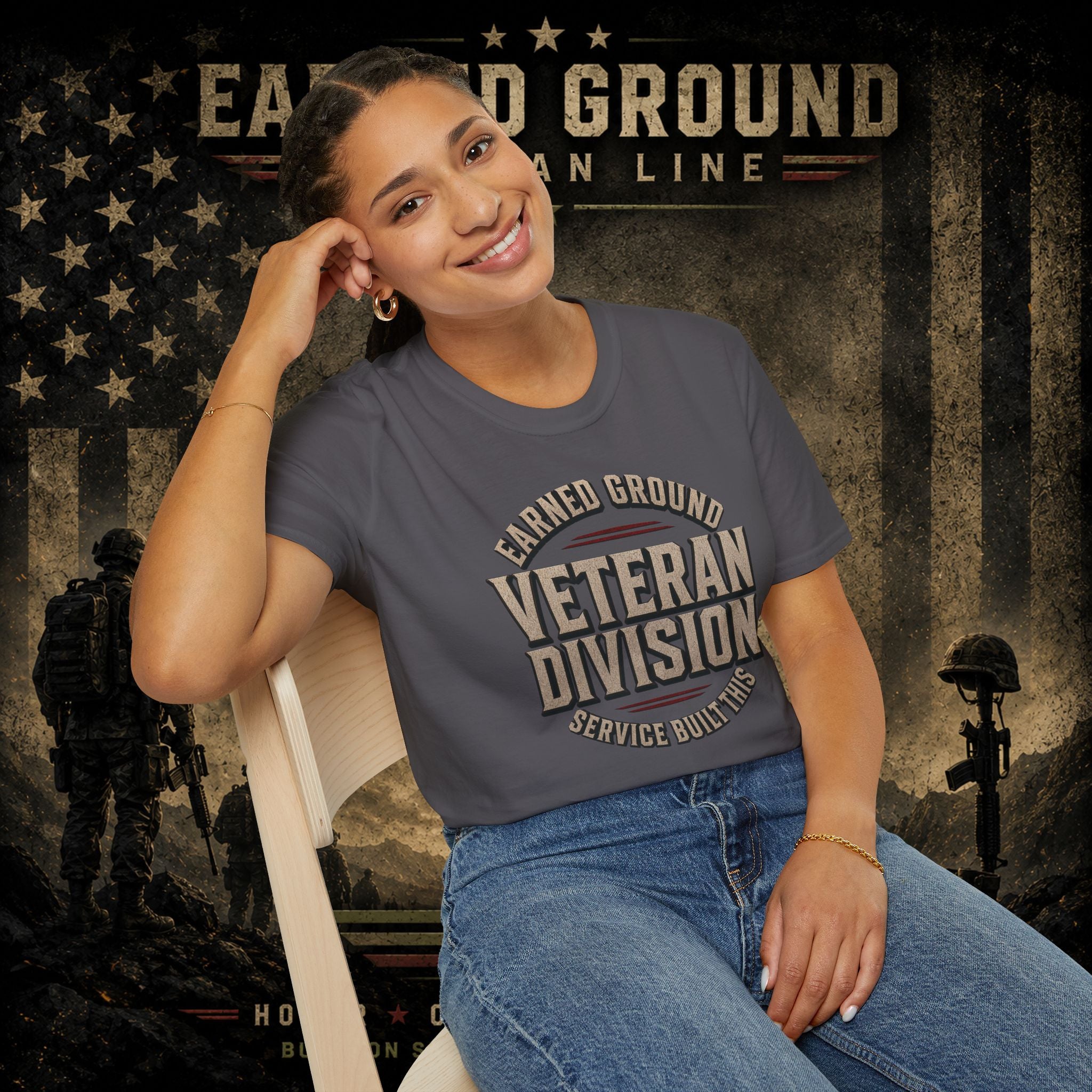 Earned Ground Veteran Division 'Service Built This'— Military Tribute Tee