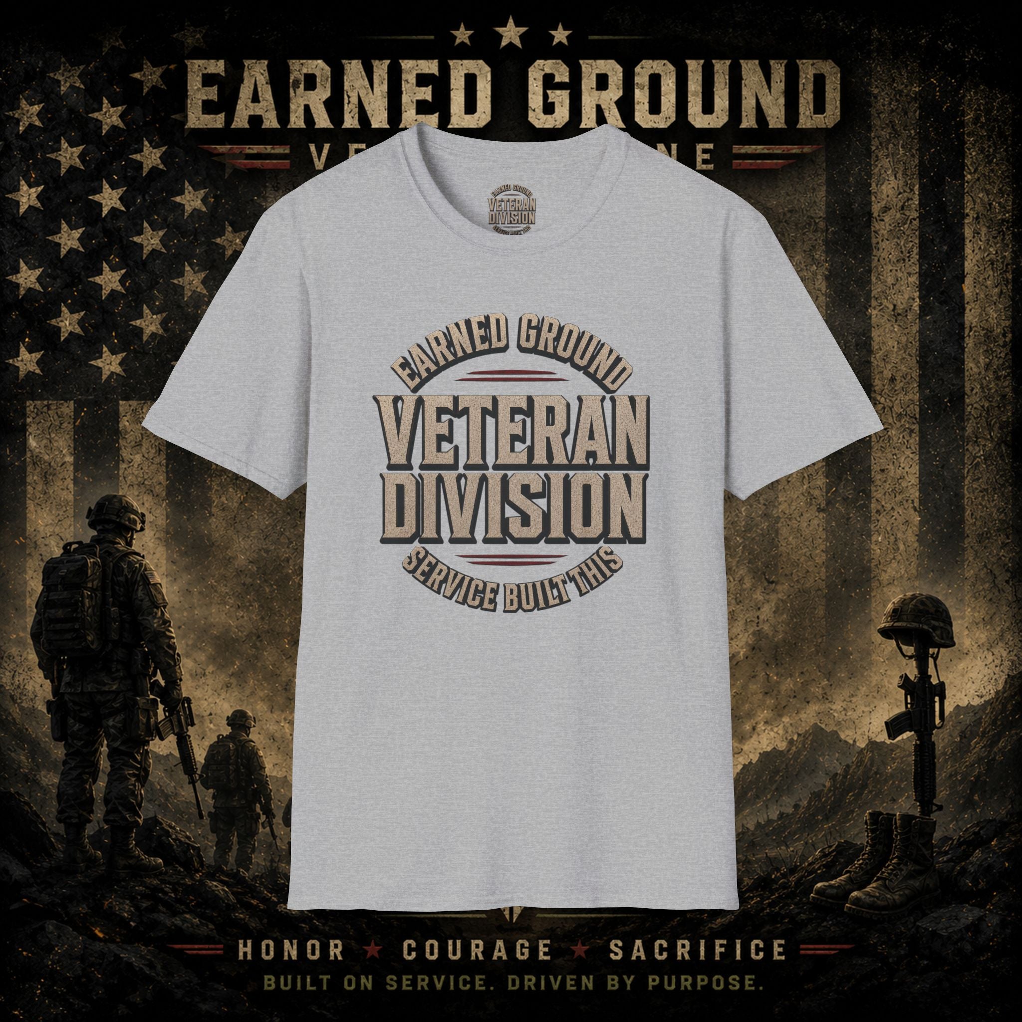 Earned Ground Veteran Division 'Service Built This'— Military Tribute Tee