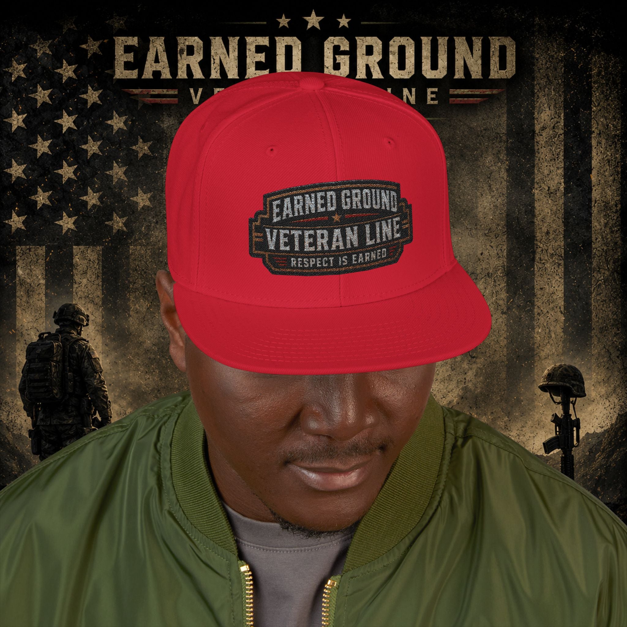 Earned Ground Veteran Line  Embroidered Snapback Hat