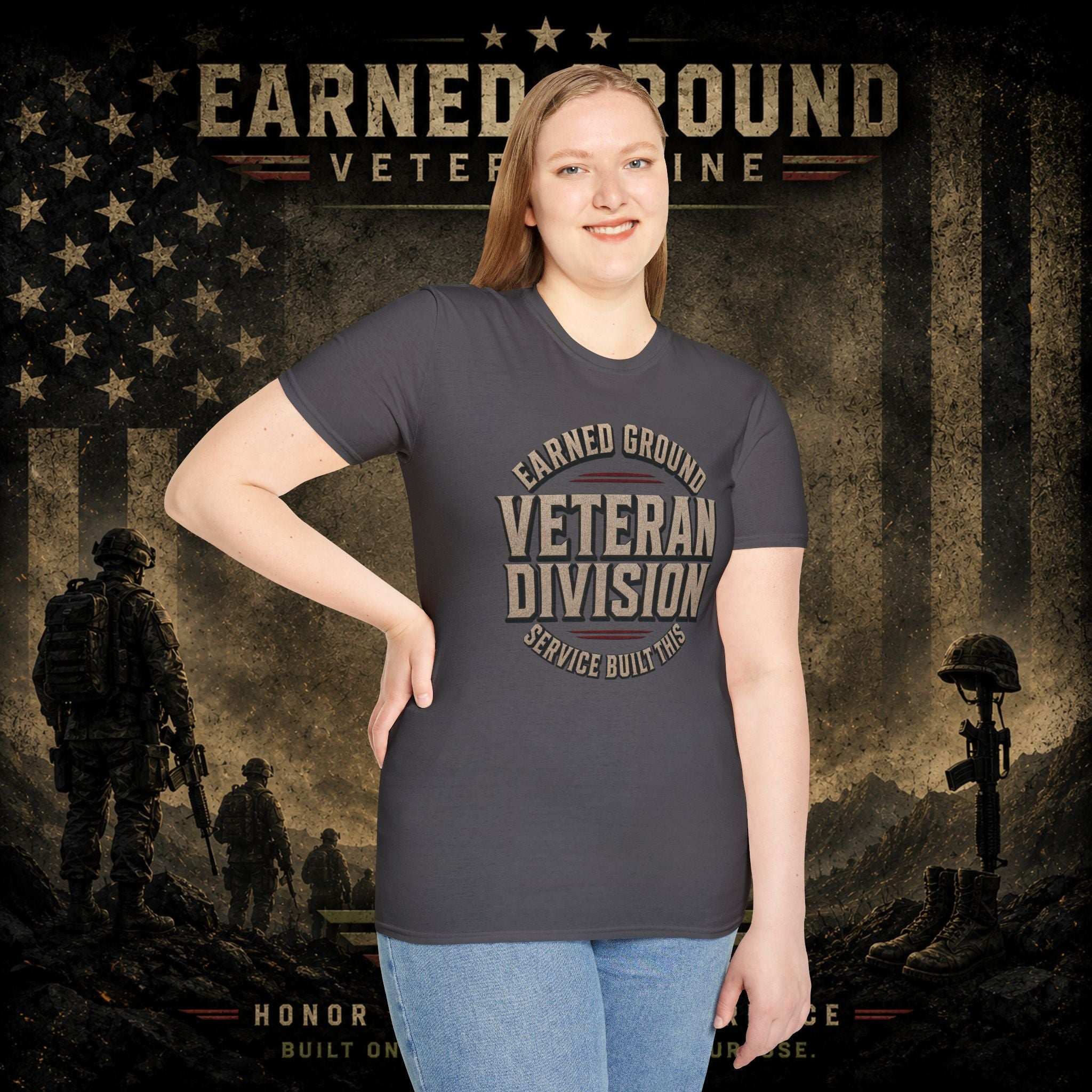Earned Ground Veteran Division 'Service Built This'— Military Tribute Tee