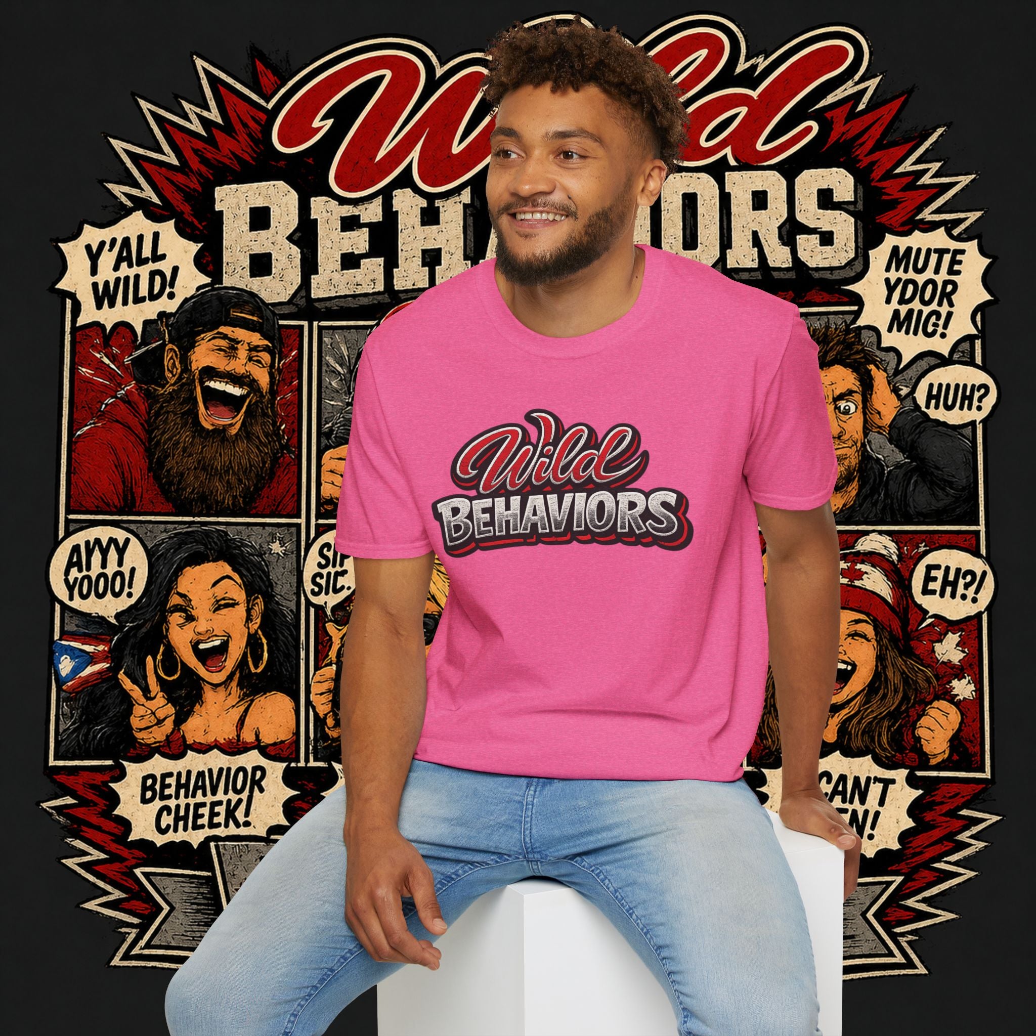 Earned Ground "Wild Behaviors" T-Shirt — Retro Red & White Graphic Tee