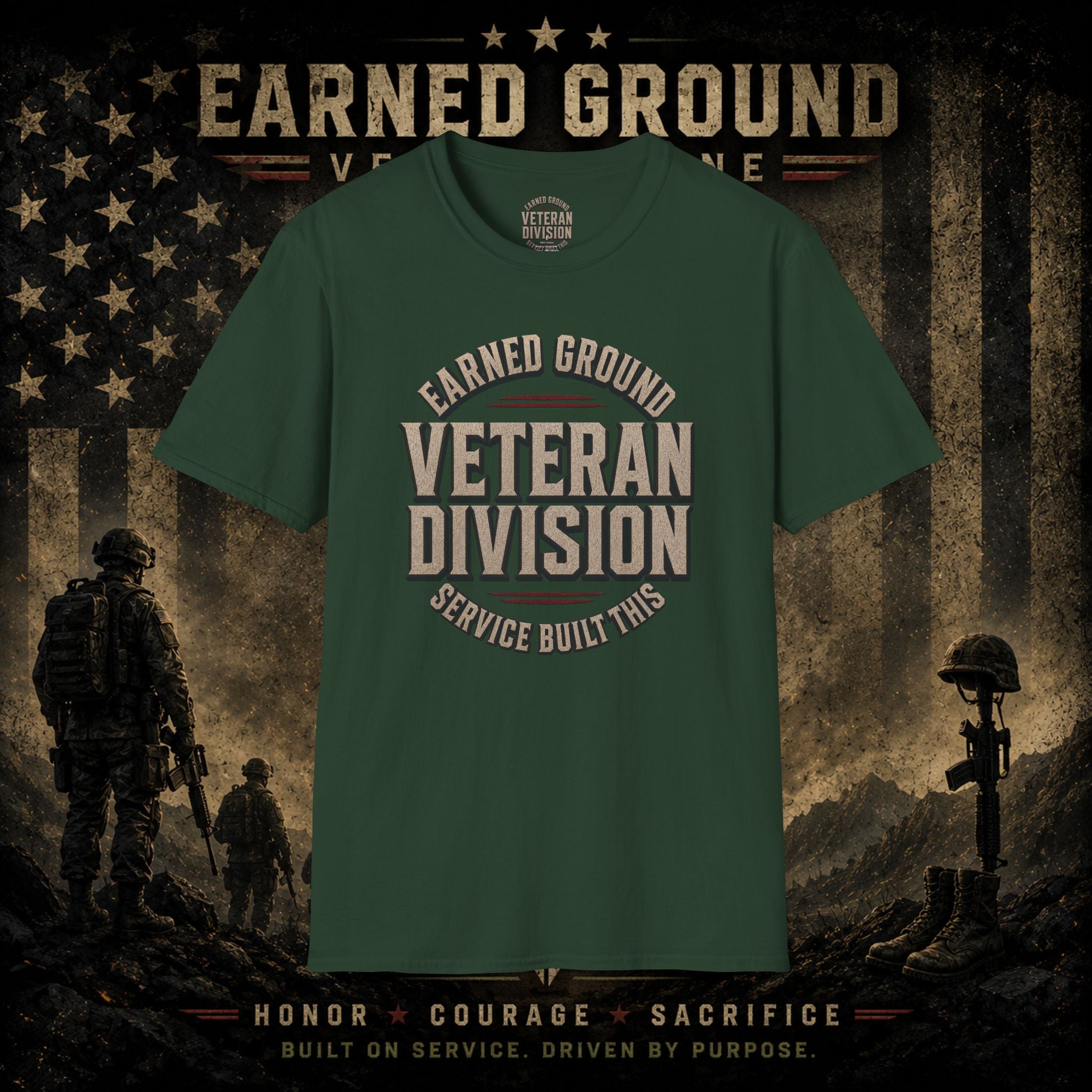 Earned Ground Veteran Division 'Service Built This'— Military Tribute Tee