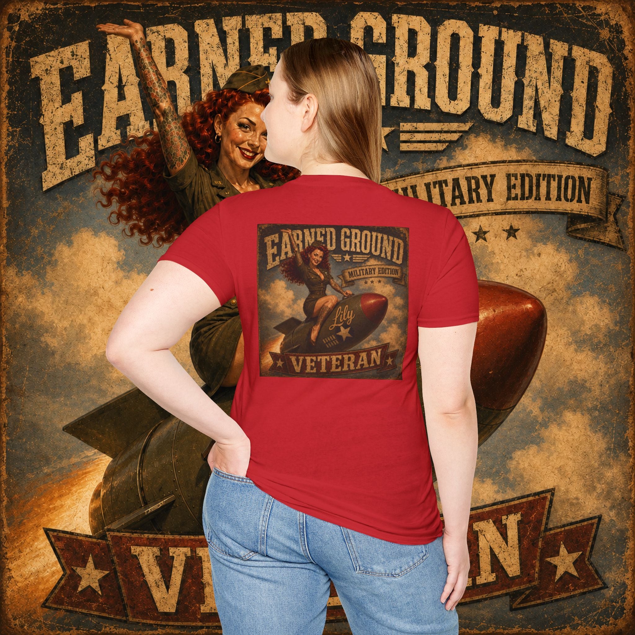 Earned Ground Veteran Division T‑Shirt —"LILY PINUP" VINTAGE SERVICE DIVISON
