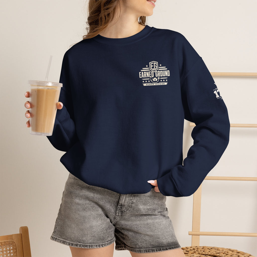 EARNED GROUND Nurses Division Crewneck Sweatshirt – Nurses Caduceus Badge Design