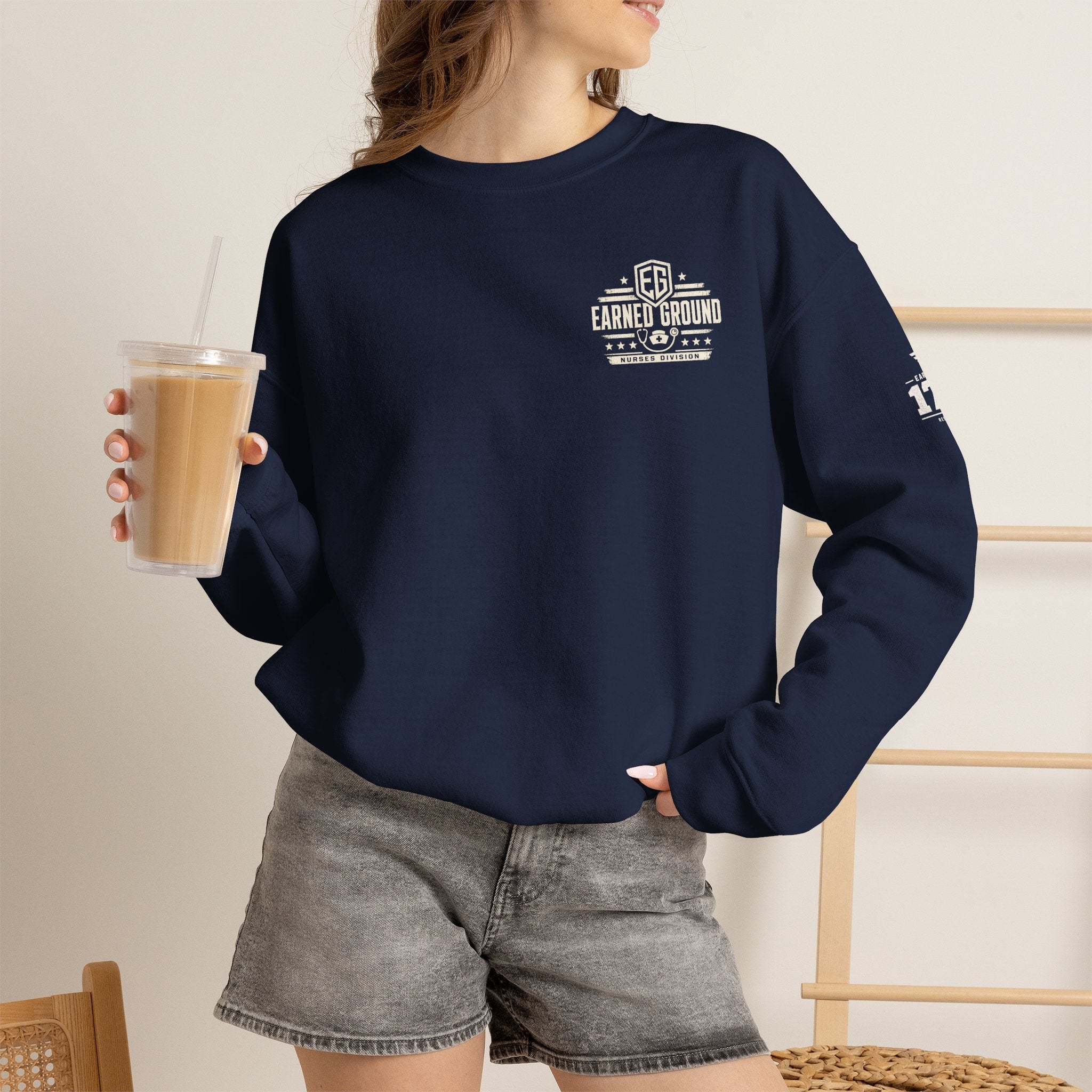 EARNED GROUND Nurses Division Crewneck Sweatshirt – Nurses Caduceus Badge Design