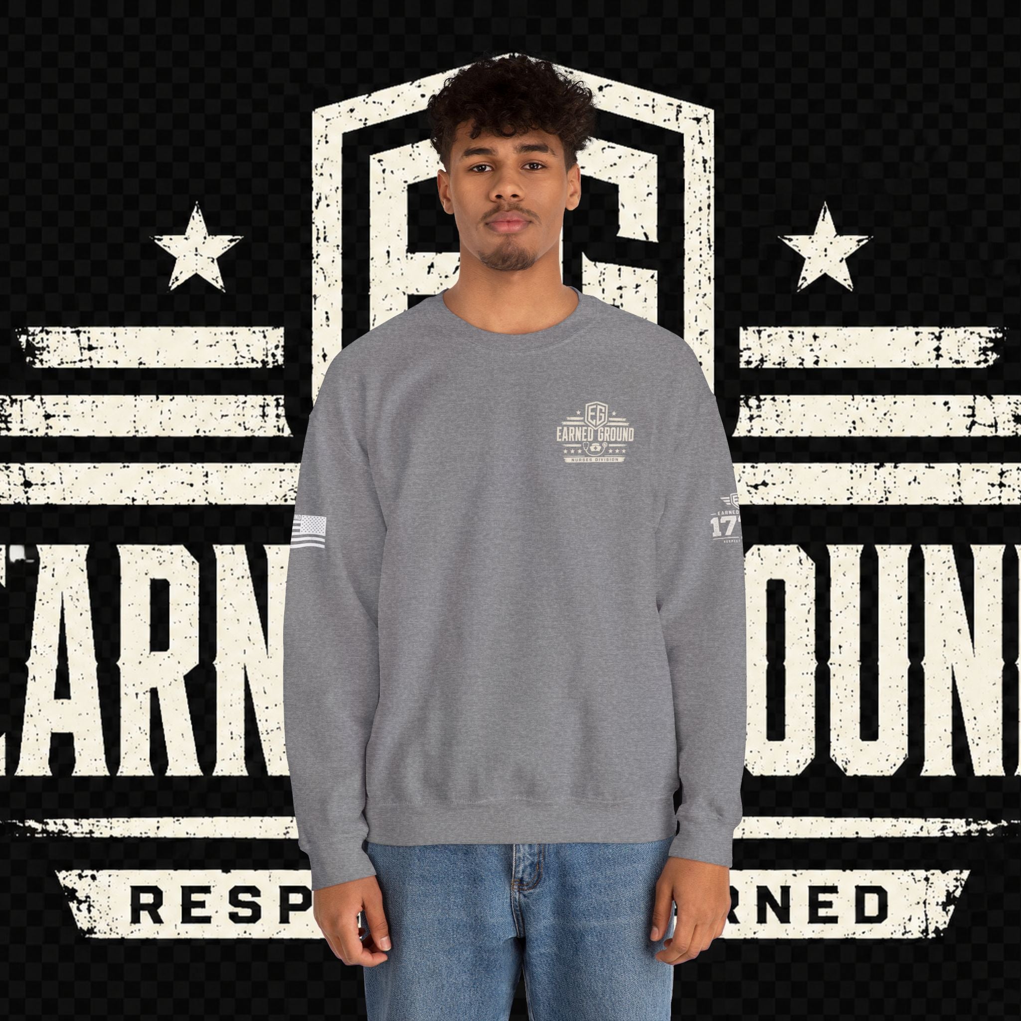 EARNED GROUND Nurses Division Crewneck Sweatshirt – Nurses Caduceus Badge Design