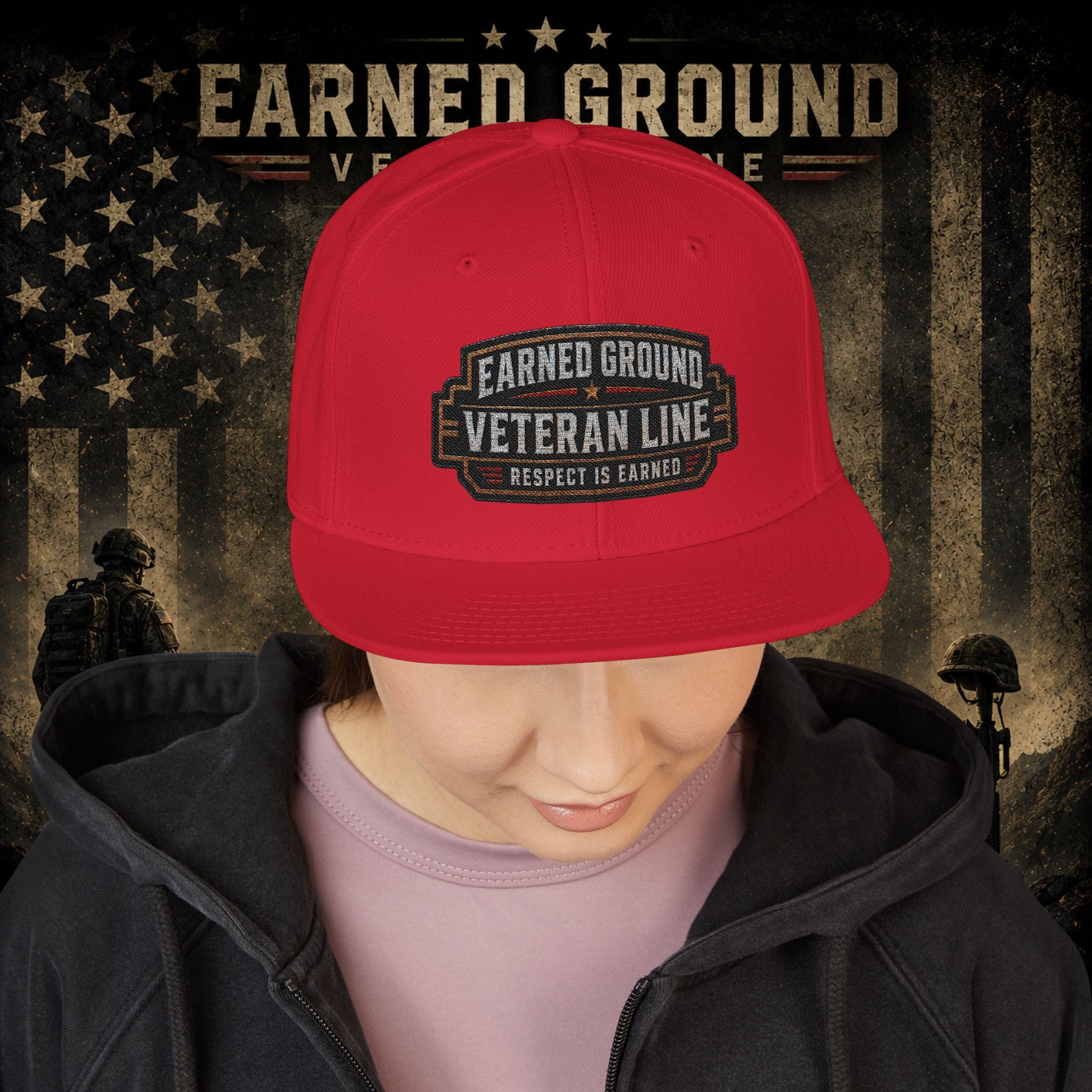 Earned Ground Veteran Line  Embroidered Snapback Hat