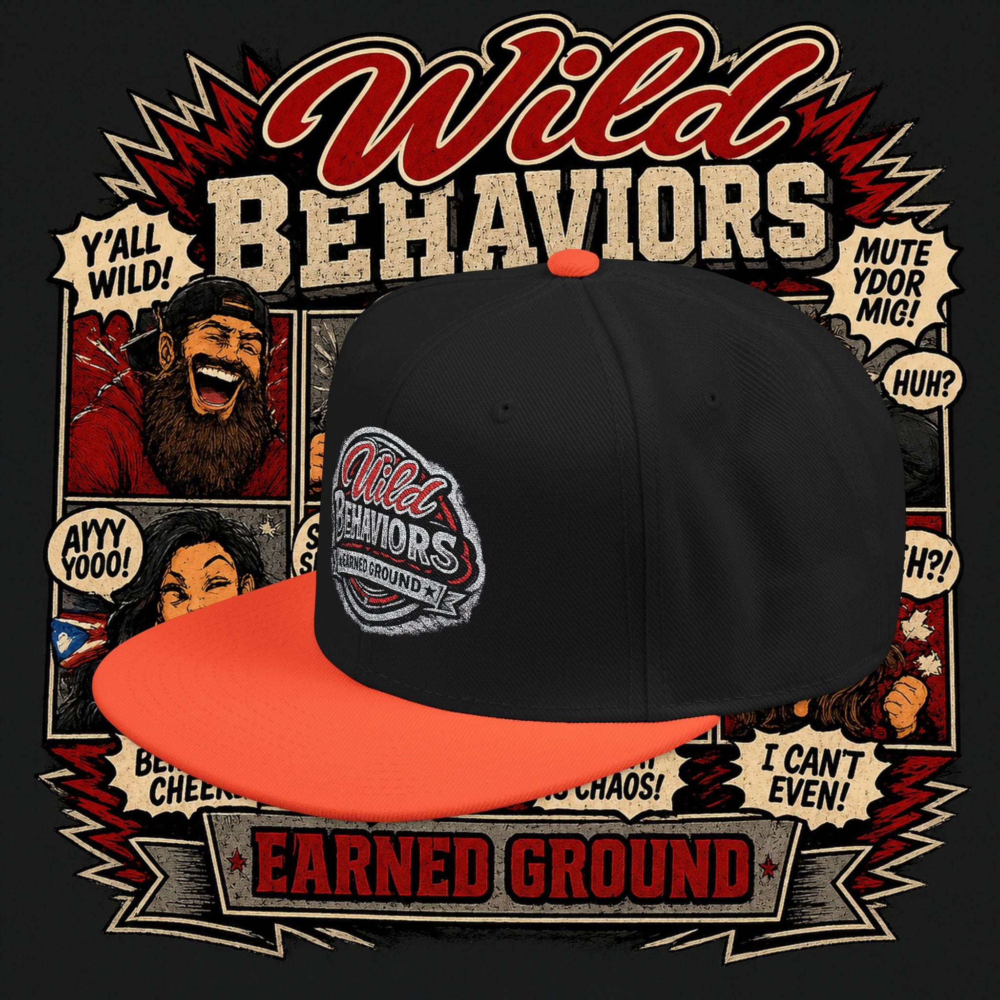 Earned Ground Cap Snapback Hat — 'Wild Behaviors' Embroidered Earned Ground Cap