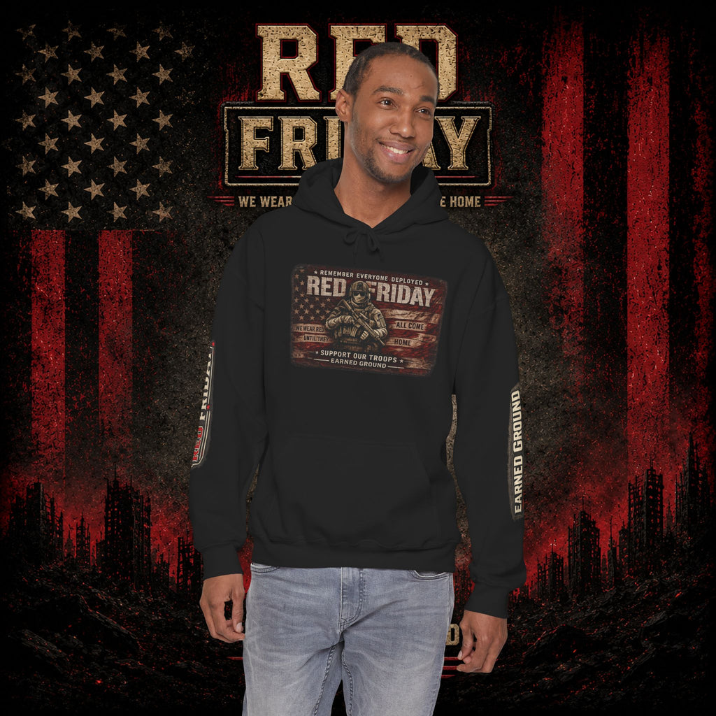 Red Friday Hoodie — " WE WEAR READ UNITL THE ALL COME HOME" Veterans American Flag Pullover