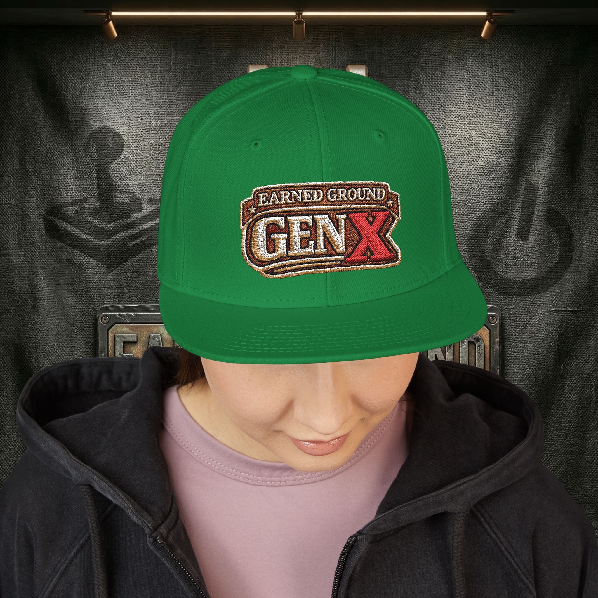 EARNED GROUND GEN 'X' EMBROIDED Snapback Hat — Vintage Red  GEN X Patch Logo Cap