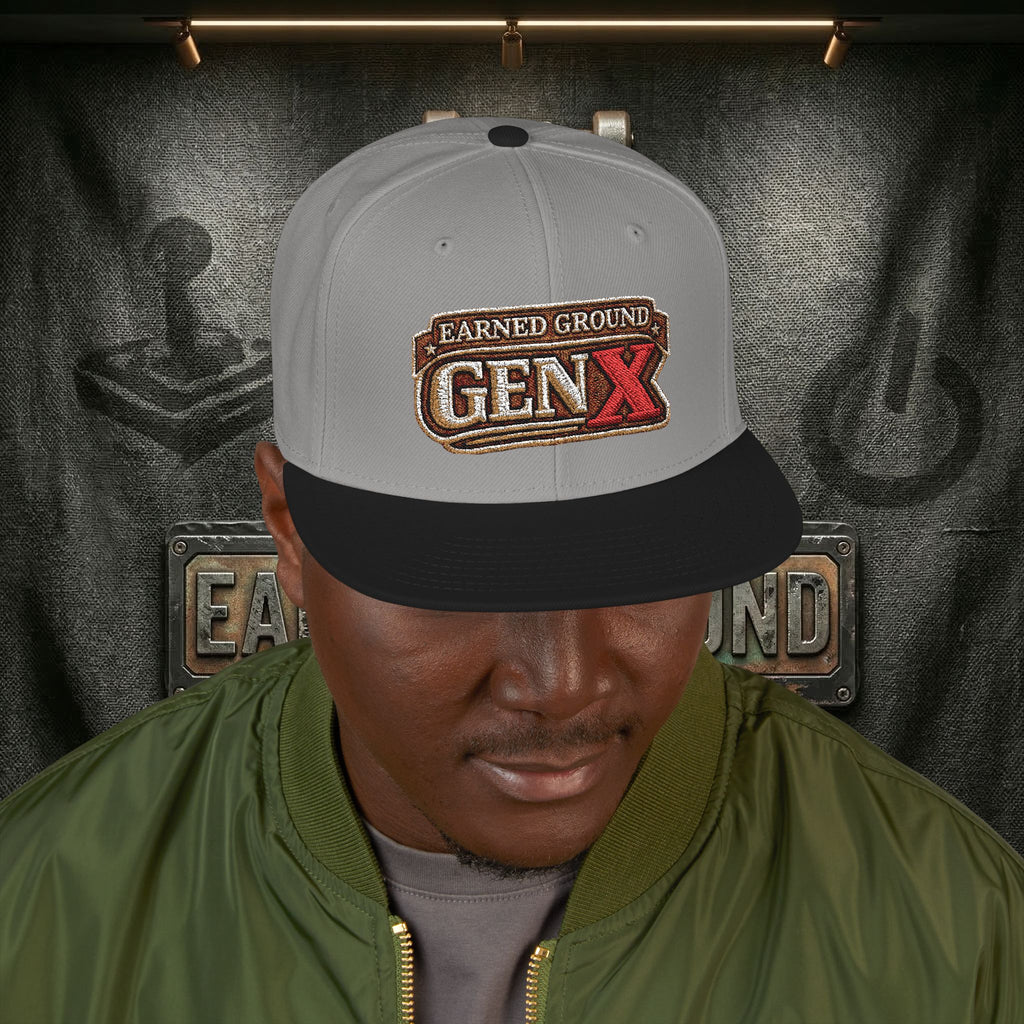 EARNED GROUND GEN 'X' EMBROIDED Snapback Hat — Vintage Red  GEN X Patch Logo Cap