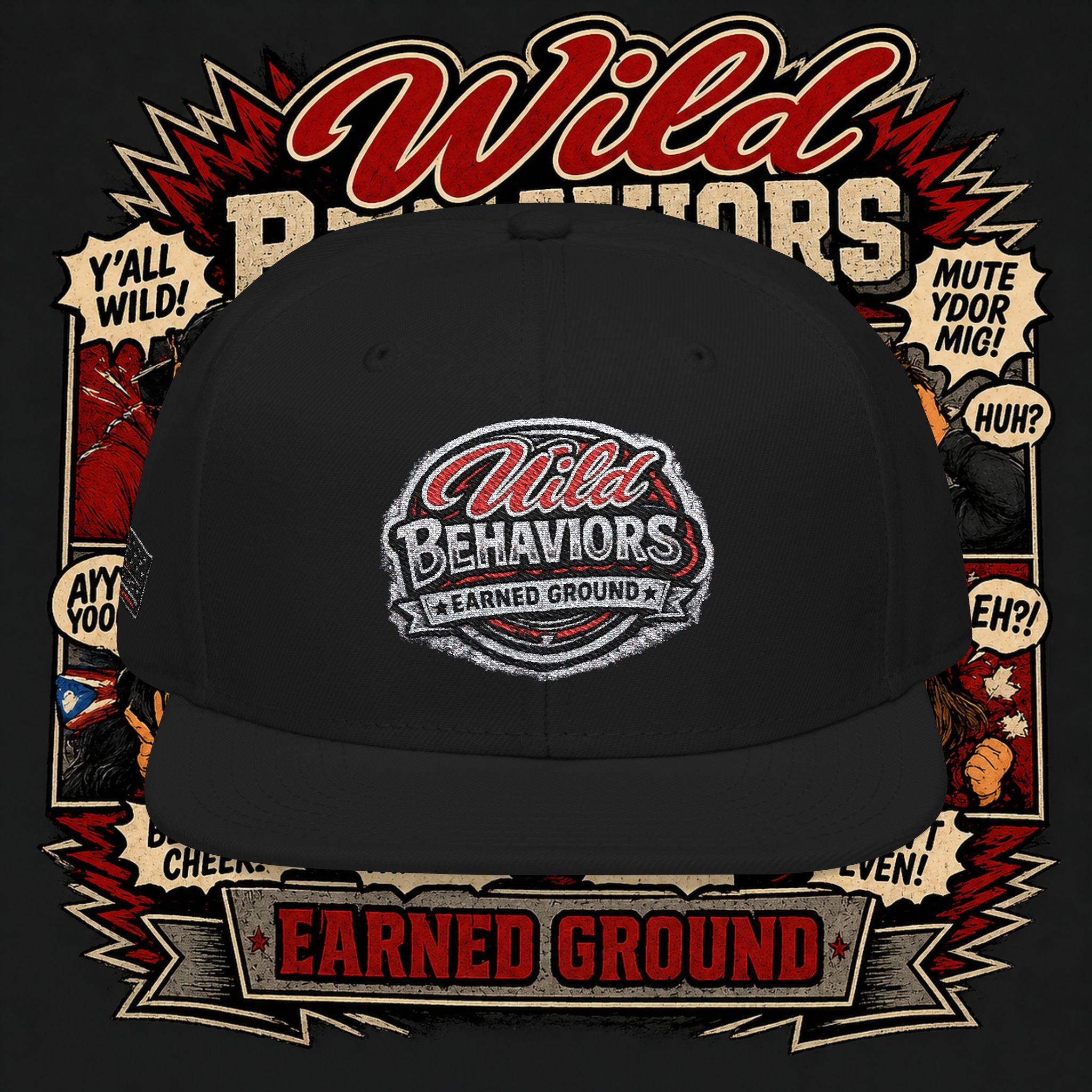 Earned Ground Cap Snapback Hat — 'Wild Behaviors' Embroidered Earned Ground Cap