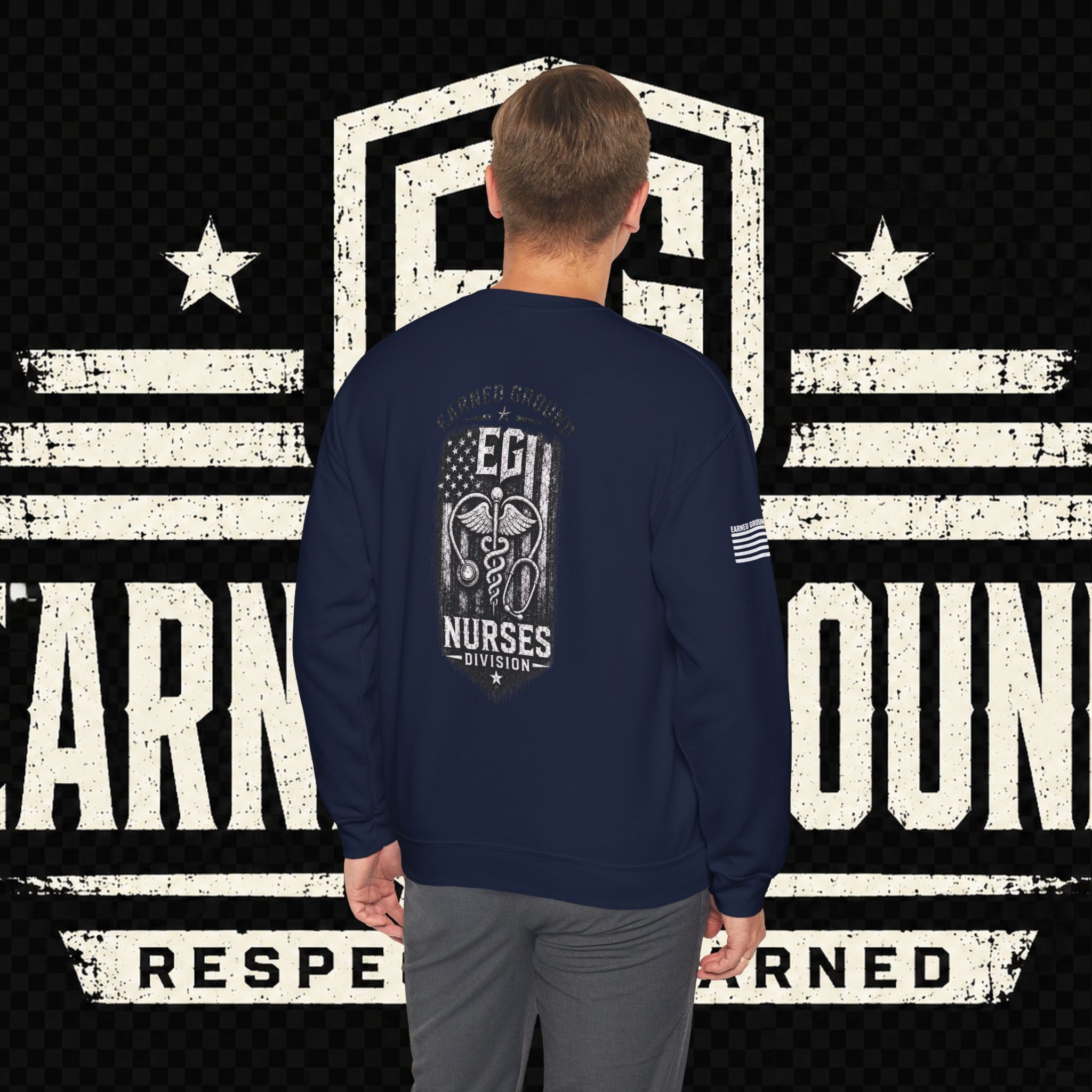 EARNED GROUND Nurses Division Crewneck Sweatshirt – Nurses Caduceus Badge Design