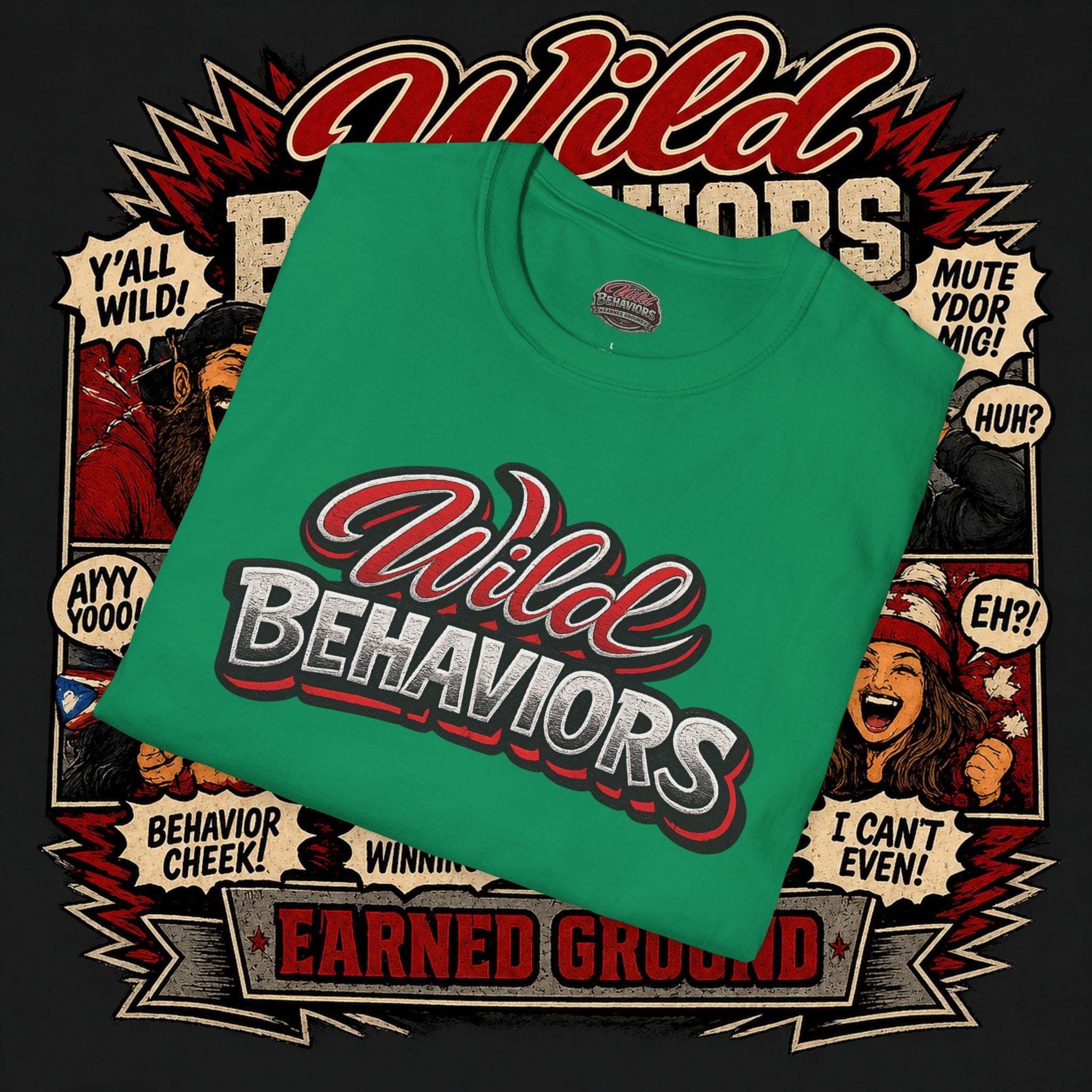 Earned Ground "Wild Behaviors" T-Shirt — Retro Red & White Graphic Tee