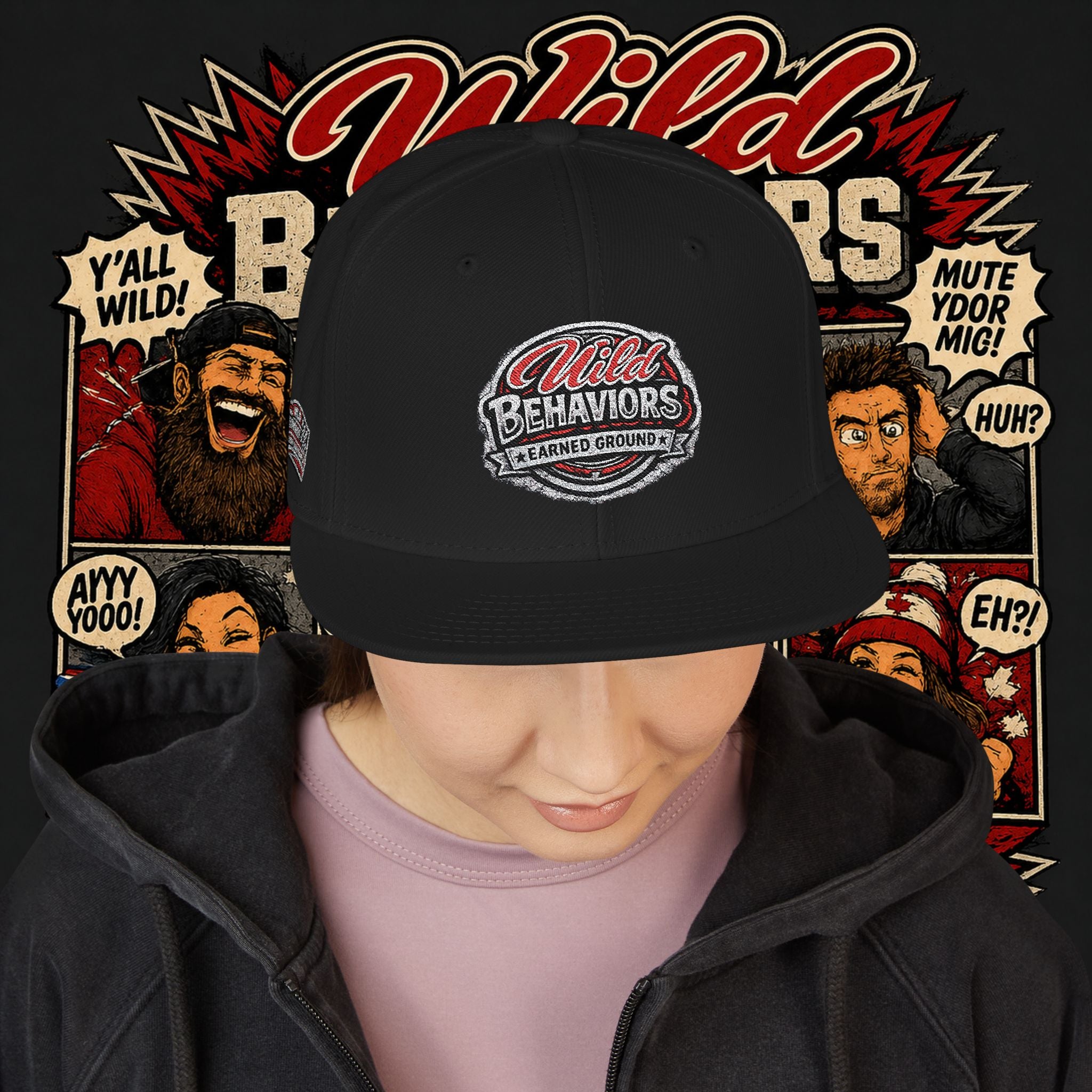 Earned Ground Cap Snapback Hat — 'Wild Behaviors' Embroidered Earned Ground Cap