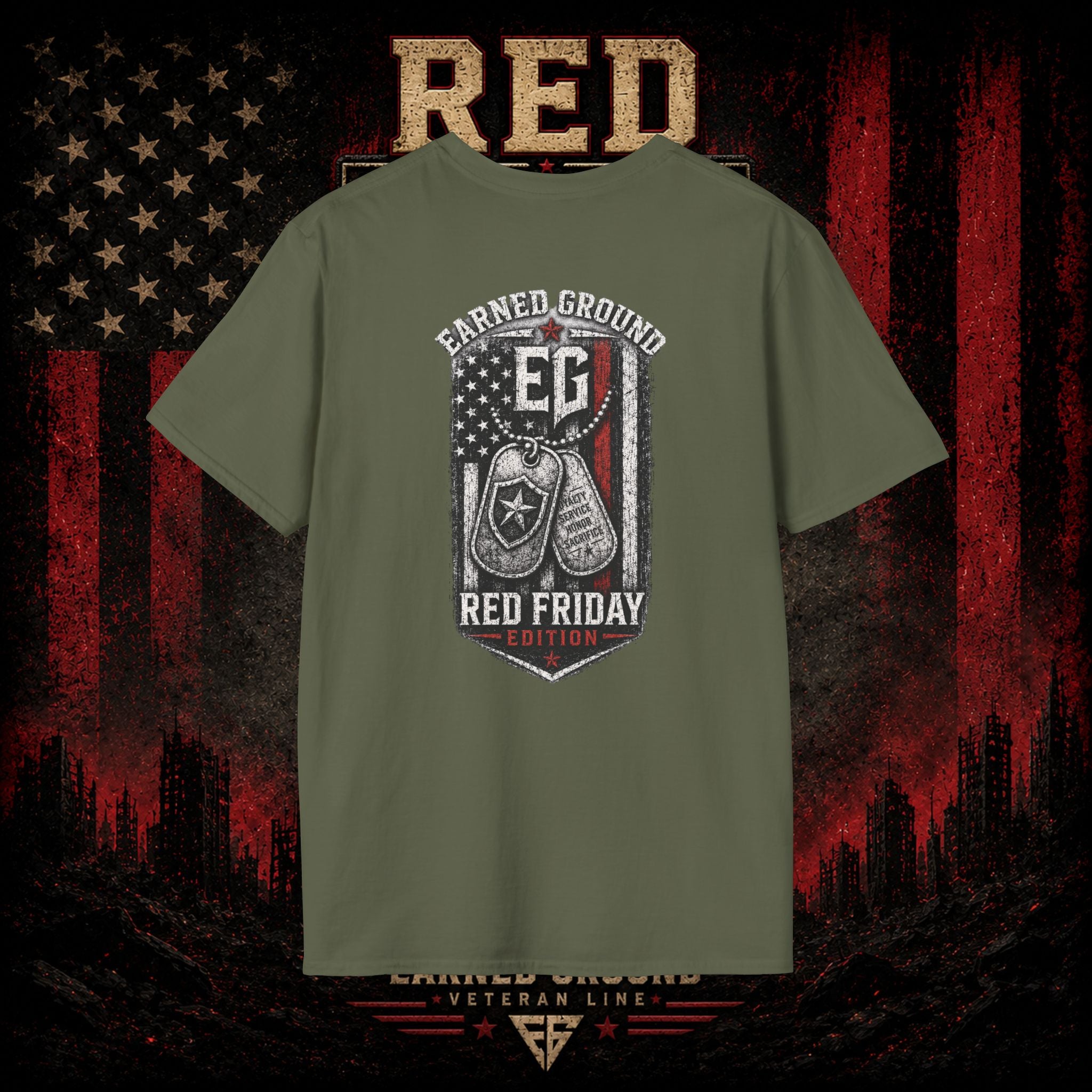 Earned Ground EG Military Flag T-Shirt — Red Friday Patriot Tee