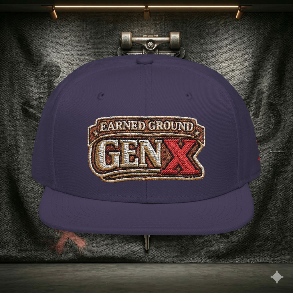 EARNED GROUND GEN 'X' EMBROIDED Snapback Hat — Vintage Red  GEN X Patch Logo Cap
