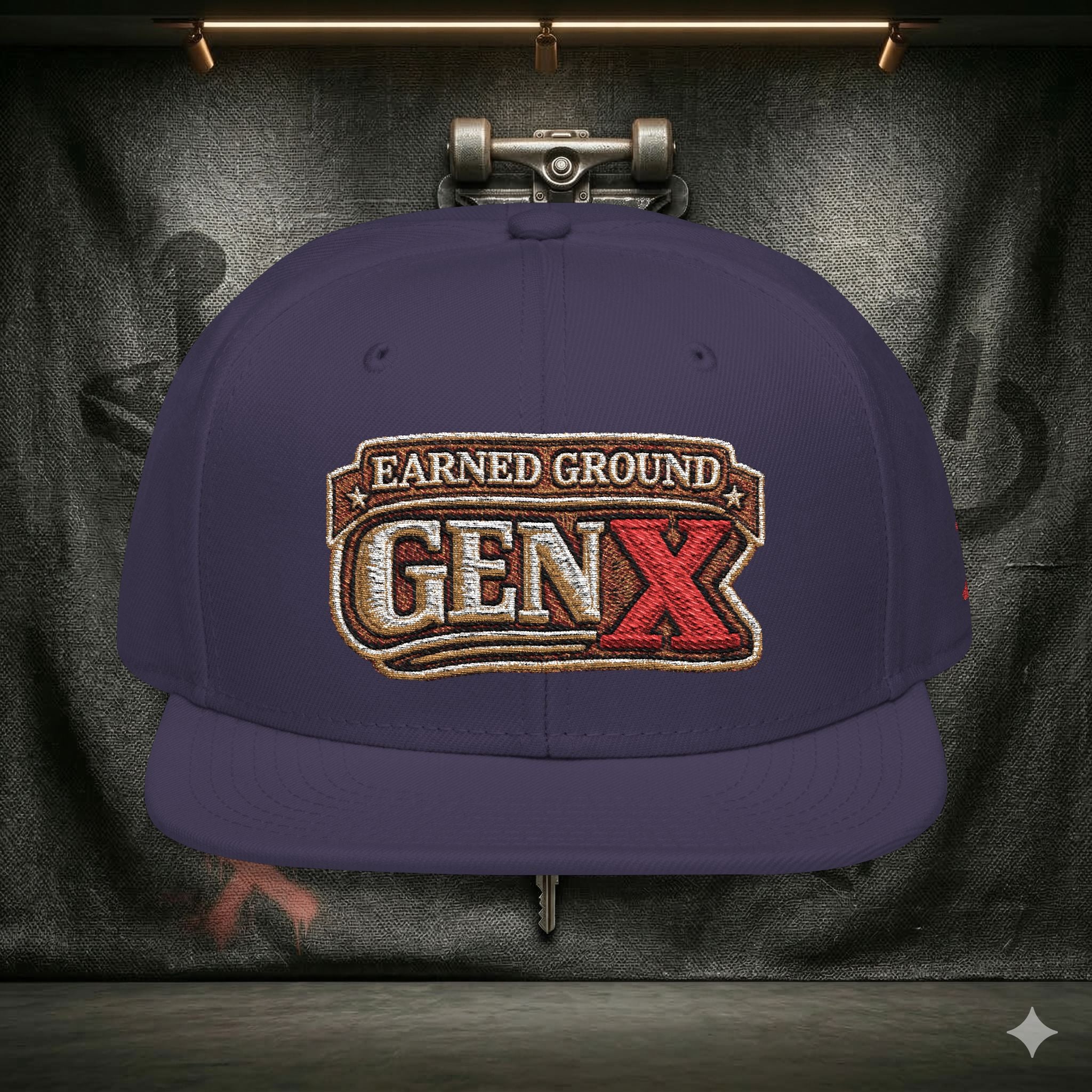 EARNED GROUND GEN 'X' EMBROIDED Snapback Hat — Vintage Red  GEN X Patch Logo Cap