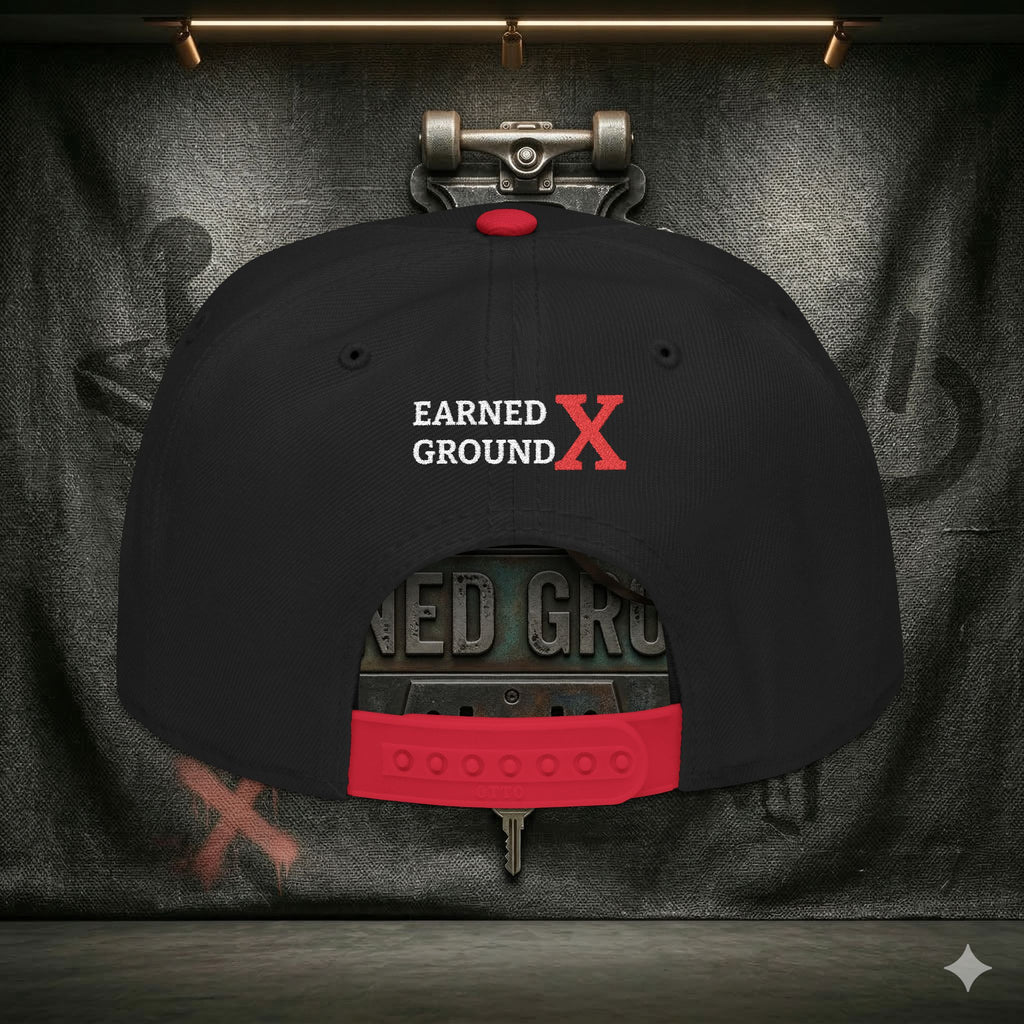 EARNED GROUND GEN 'X' EMBROIDED Snapback Hat — Vintage Red  GEN X Patch Logo Cap