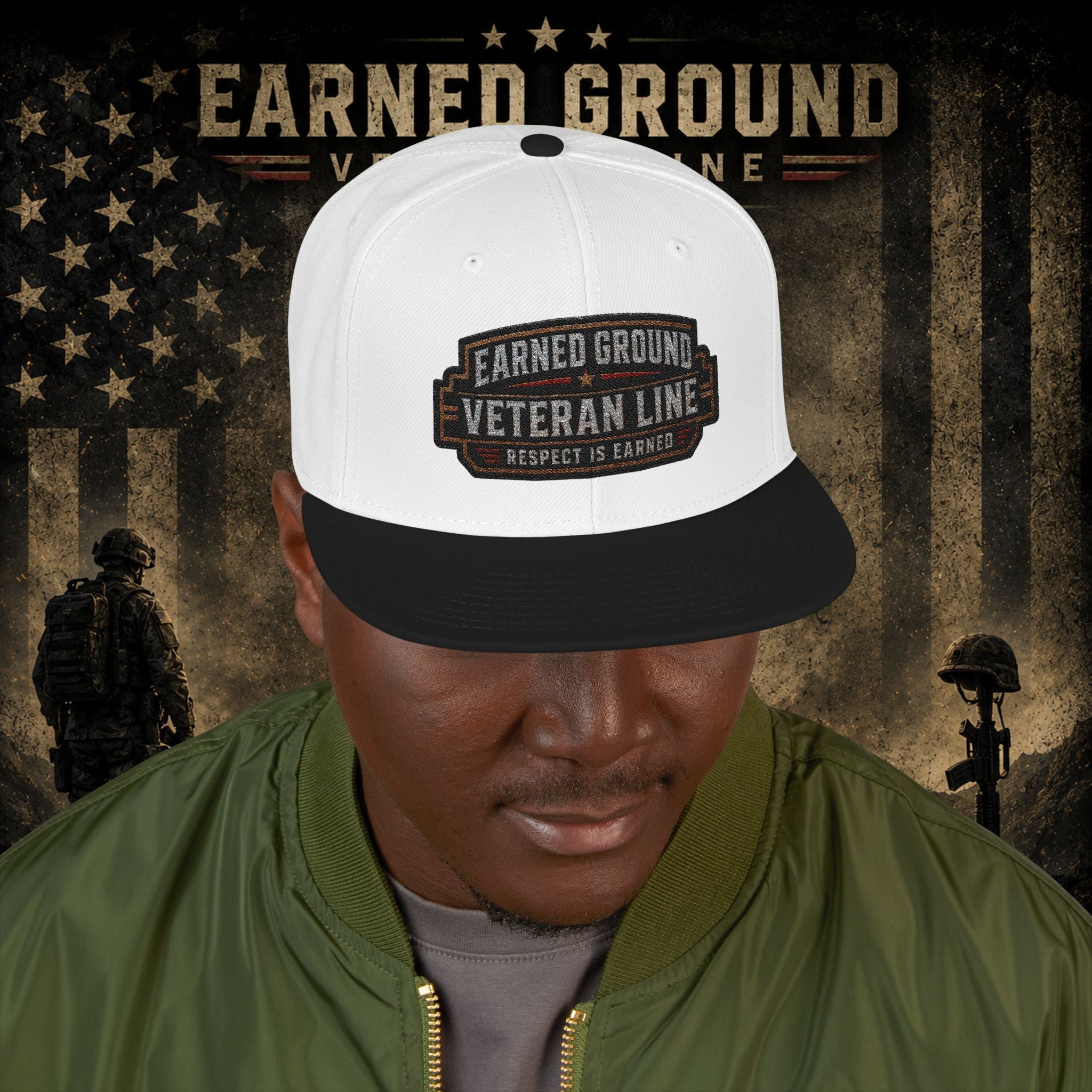 Earned Ground Veteran Line  Embroidered Snapback Hat
