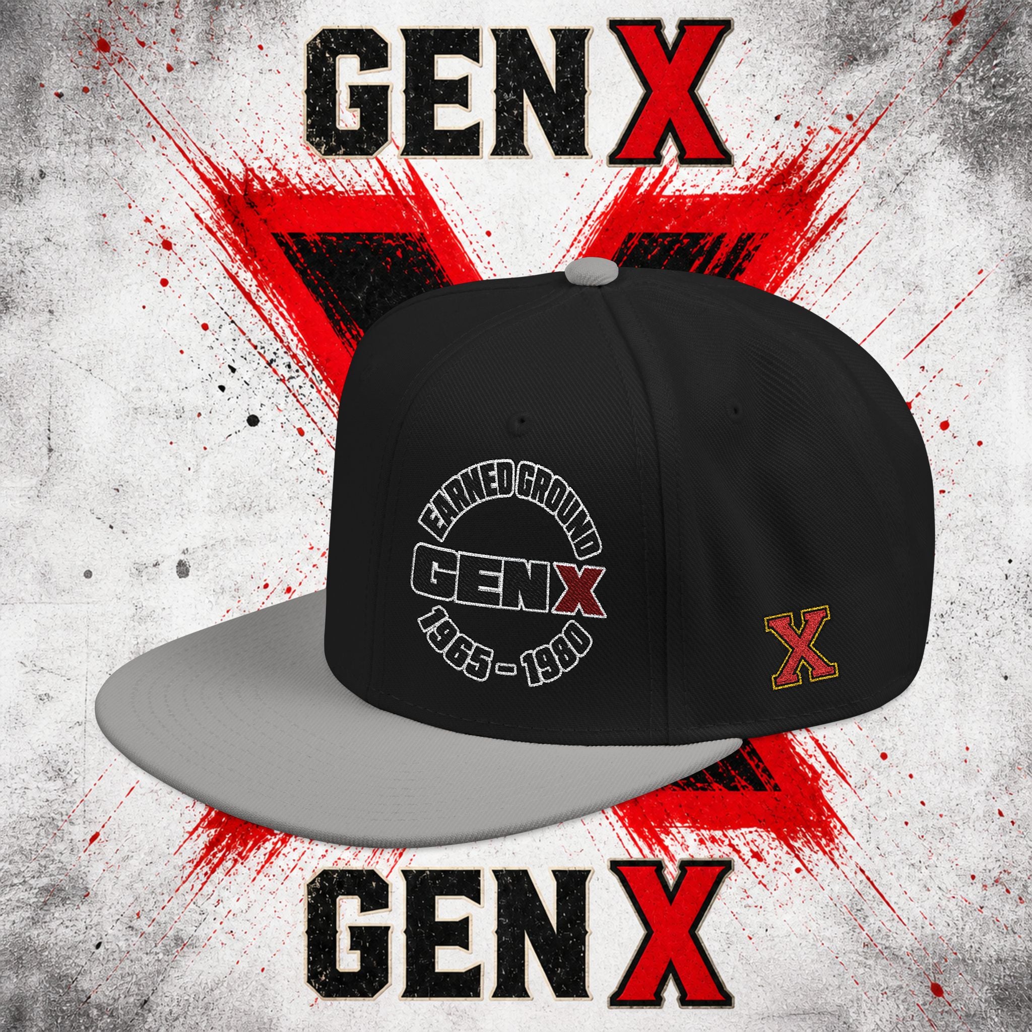 Gen X Embroidered Flat Bill Ball Cap — Gen X Proud 1965–1980