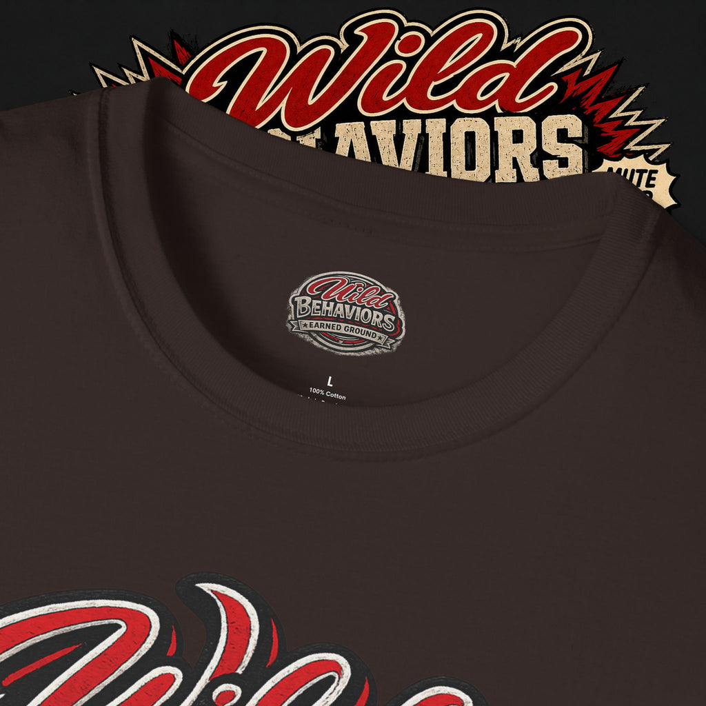 Earned Ground "Wild Behaviors" T-Shirt — Retro Red & White Graphic Tee