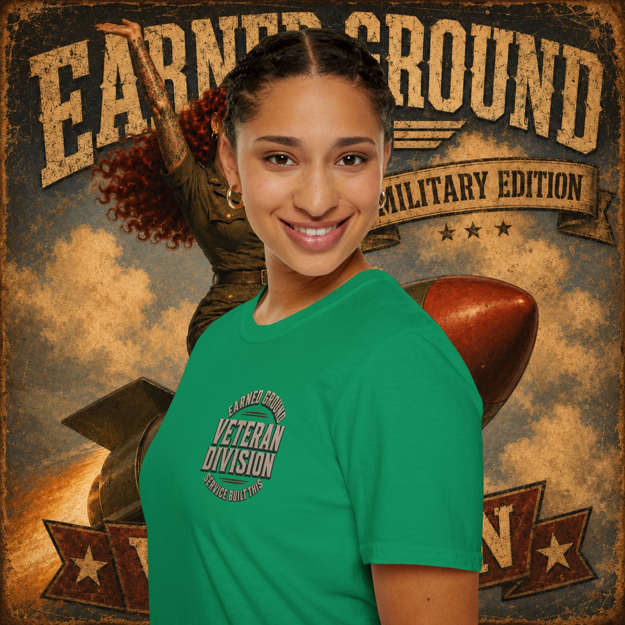 Earned Ground Veteran Division T‑Shirt —"LILY PINUP" VINTAGE SERVICE DIVISON