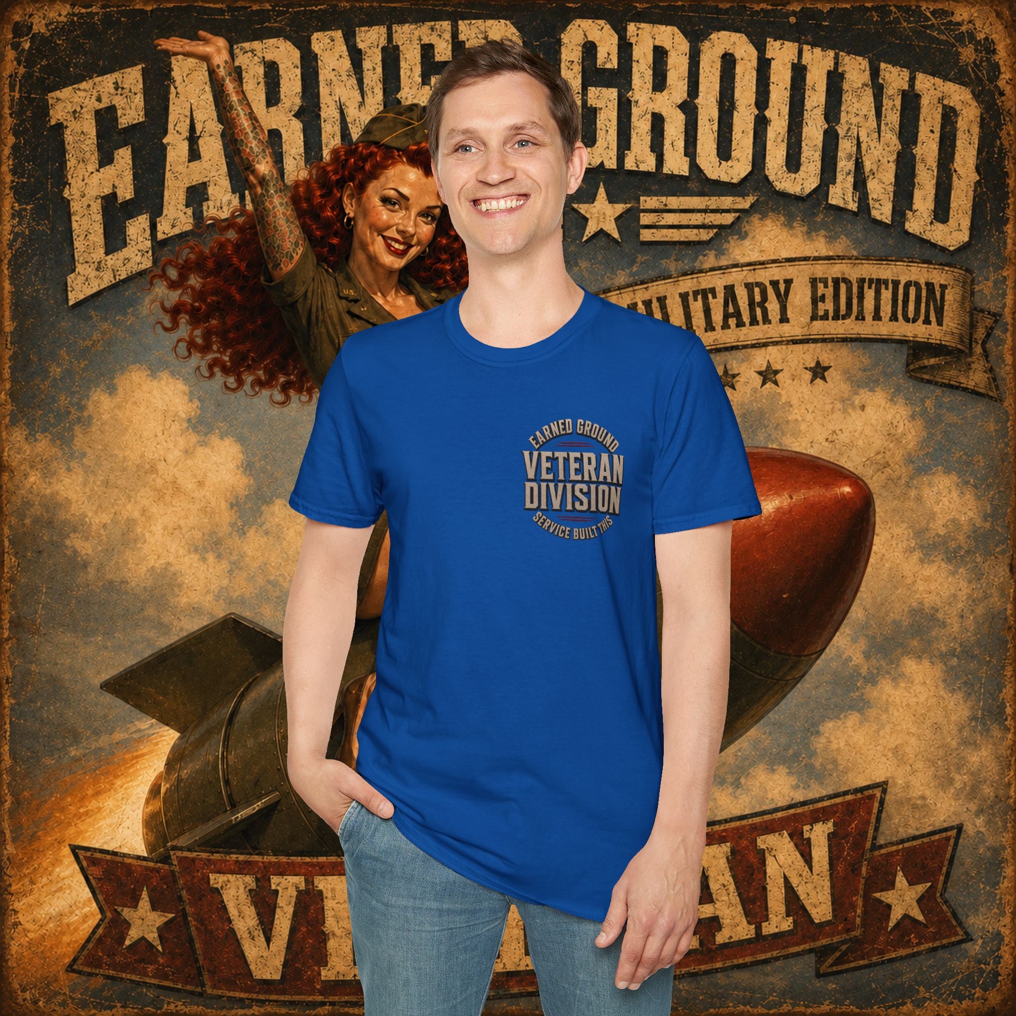 Earned Ground Veteran Division T‑Shirt —"LILY PINUP" VINTAGE SERVICE DIVISON