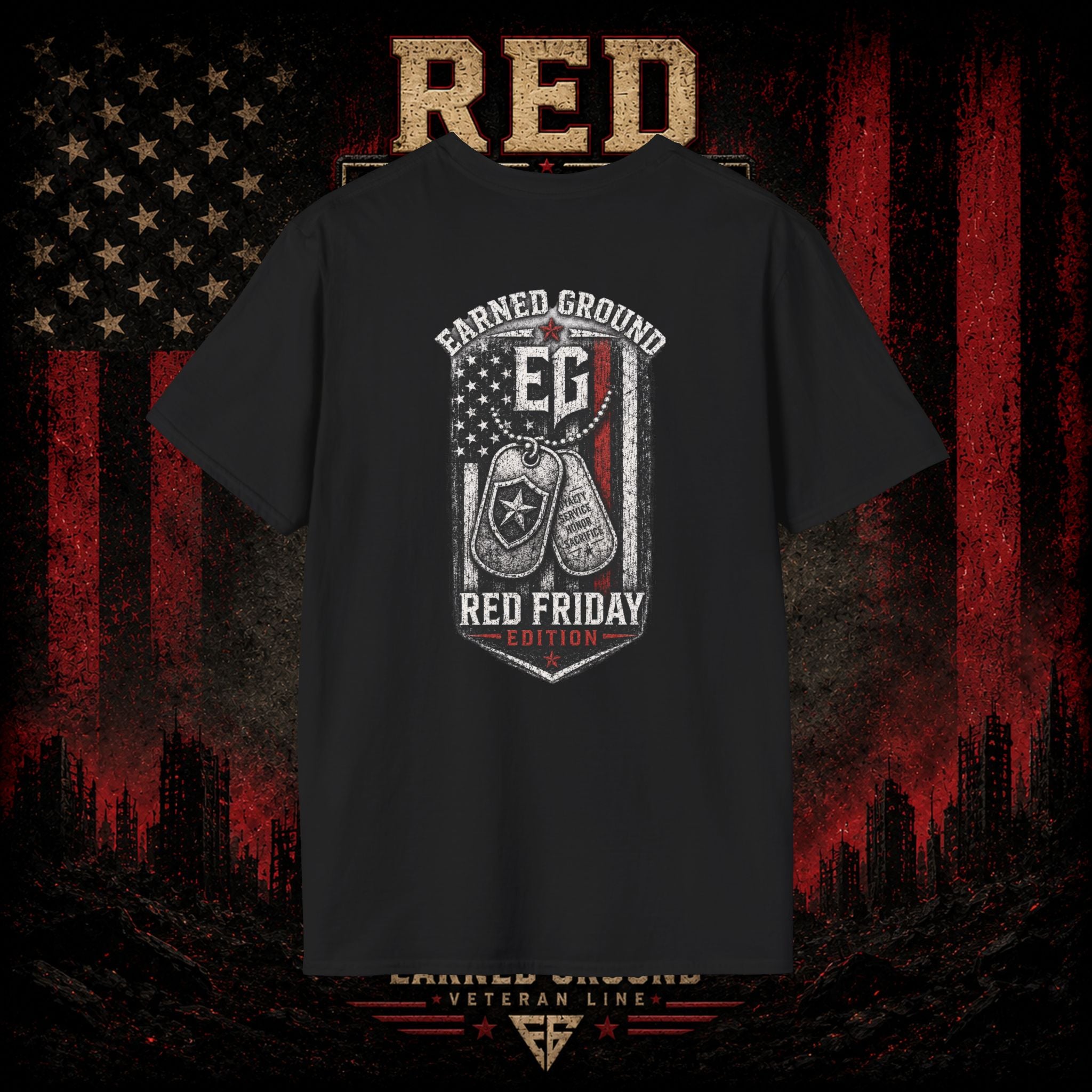 Earned Ground EG Military Flag T-Shirt — Red Friday Patriot Tee
