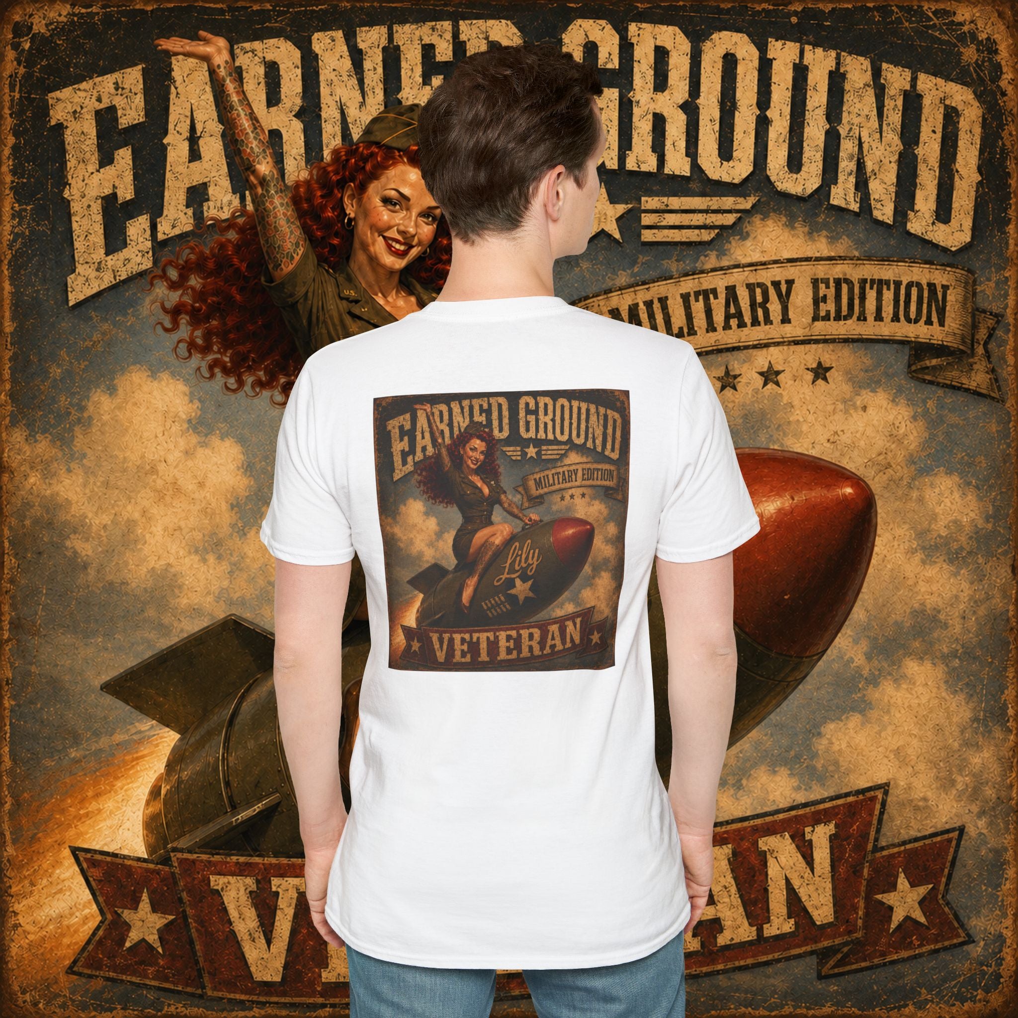 Earned Ground Veteran Division T‑Shirt —"LILY PINUP" VINTAGE SERVICE DIVISON