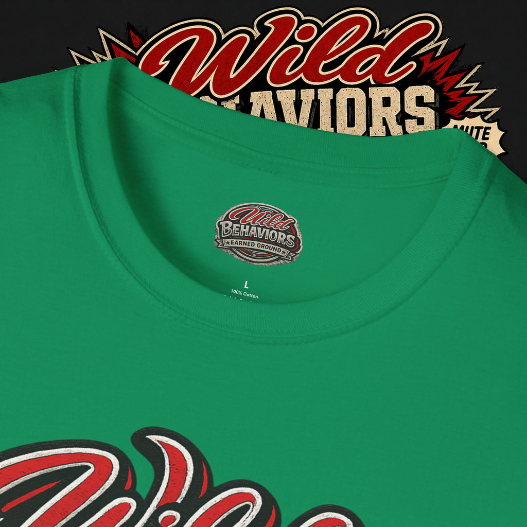 Earned Ground "Wild Behaviors" T-Shirt — Retro Red & White Graphic Tee