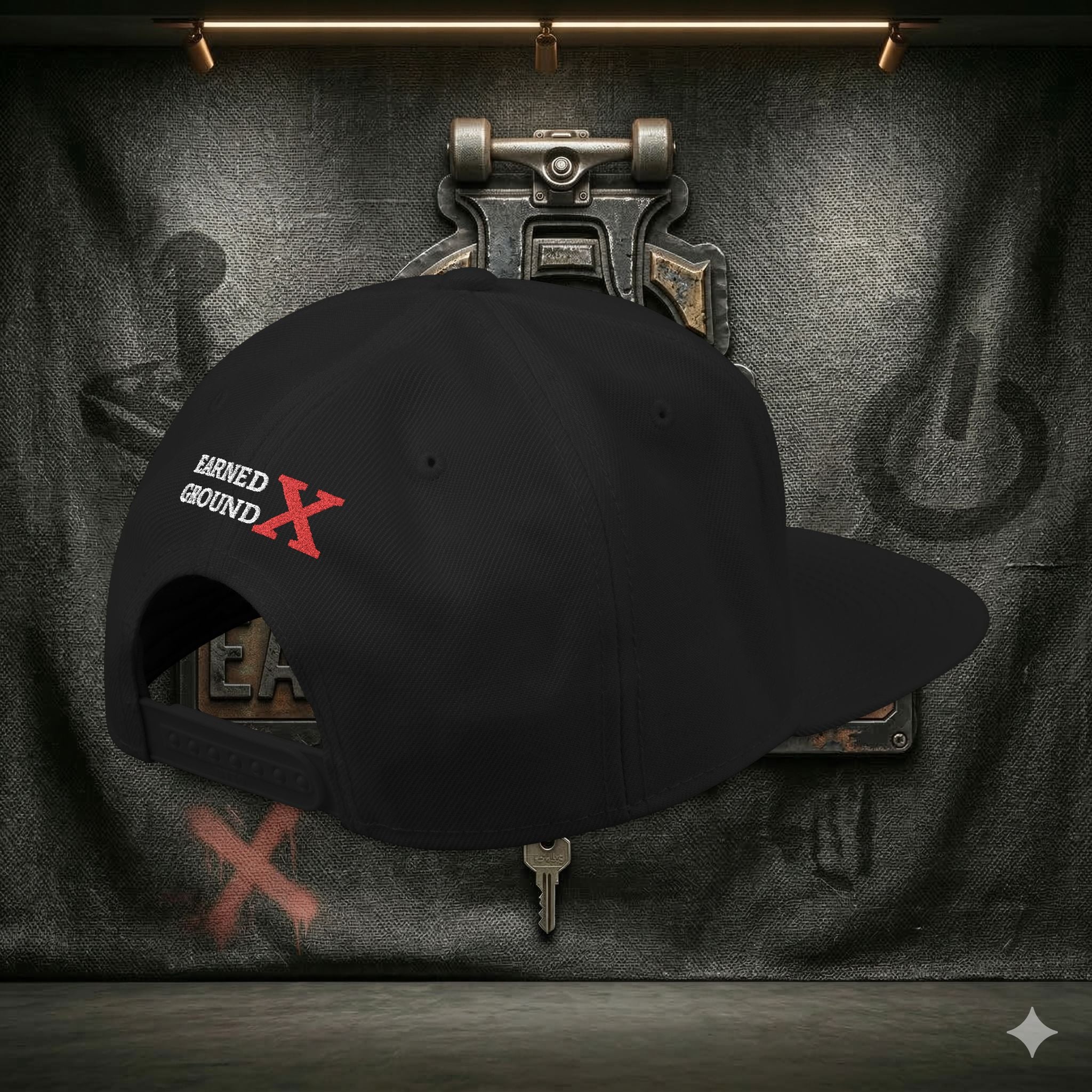 EARNED GROUND GEN 'X' EMBROIDED Snapback Hat — Vintage Red  GEN X Patch Logo Cap