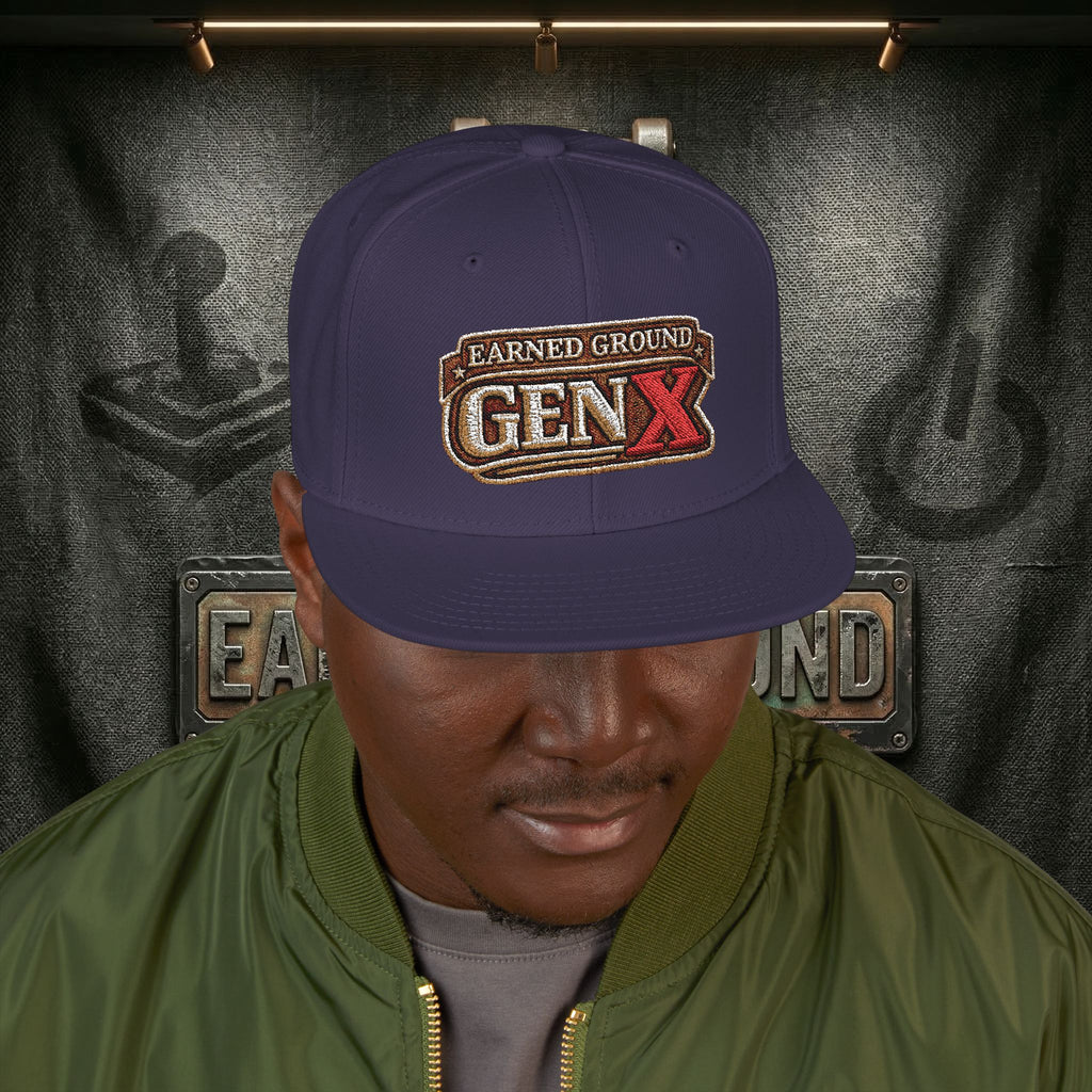 EARNED GROUND GEN 'X' EMBROIDED Snapback Hat — Vintage Red  GEN X Patch Logo Cap