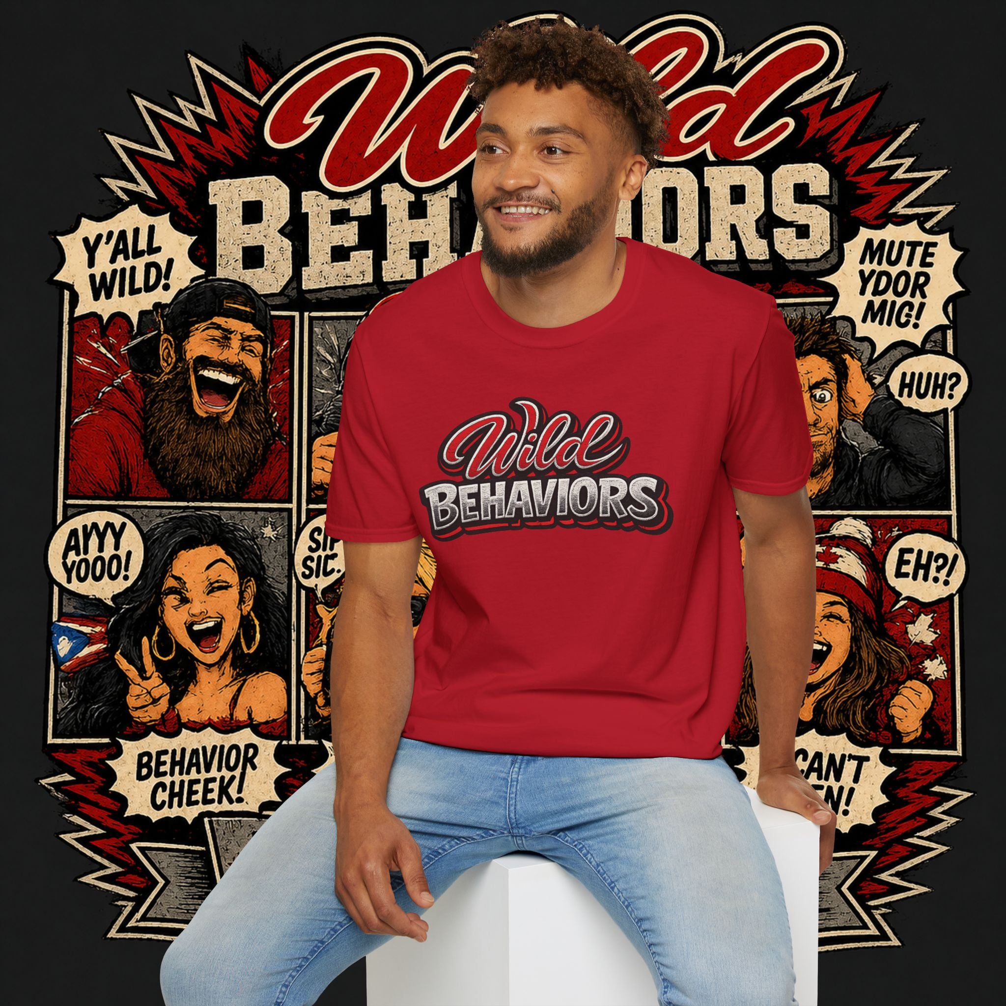 Earned Ground "Wild Behaviors" T-Shirt — Retro Red & White Graphic Tee